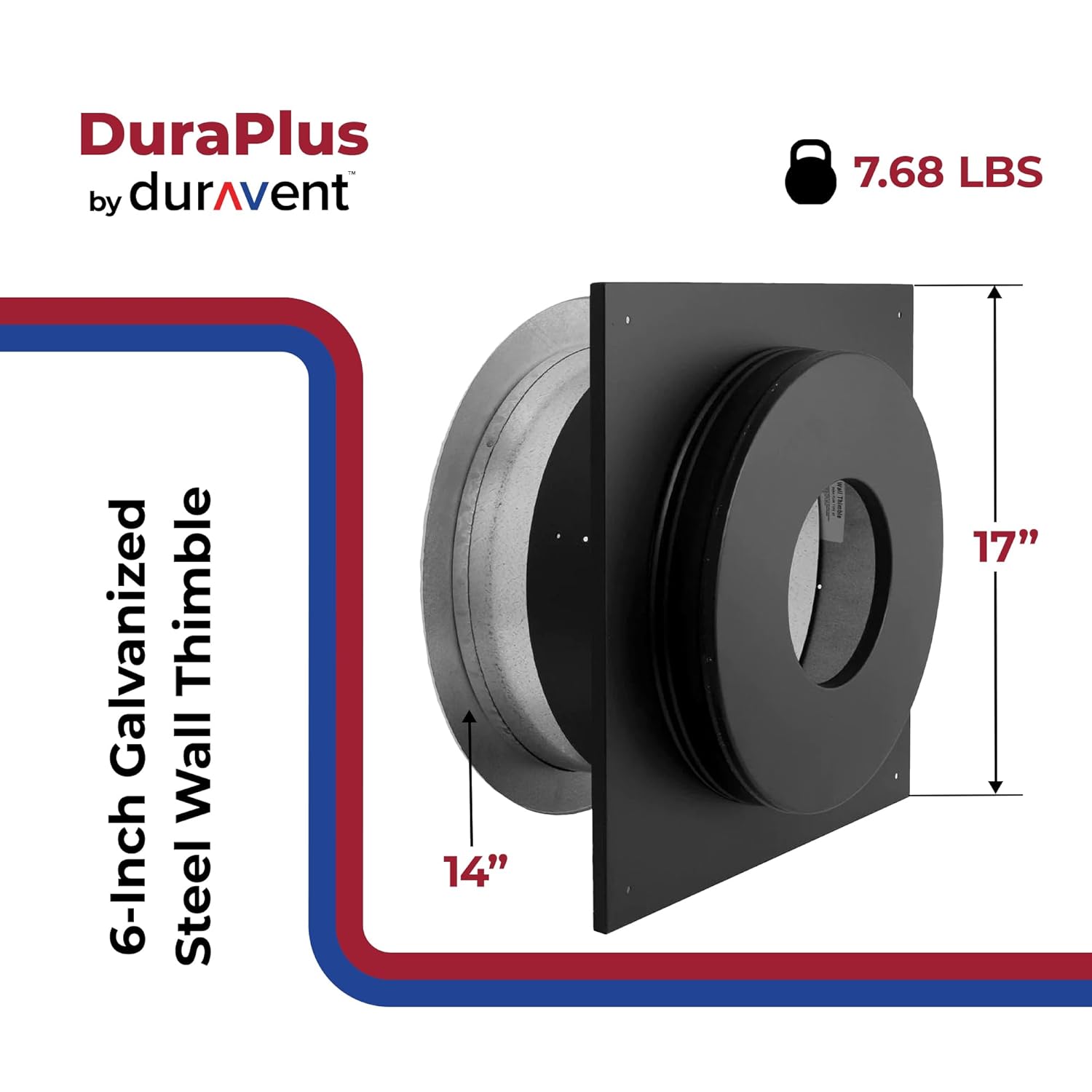 DuraVent 6DP-WT 6 Inches Painted Galvanized Steel Wall Thimble with Telescoping Pieces and Trim for DuraPlus Chimney Pipe, Black