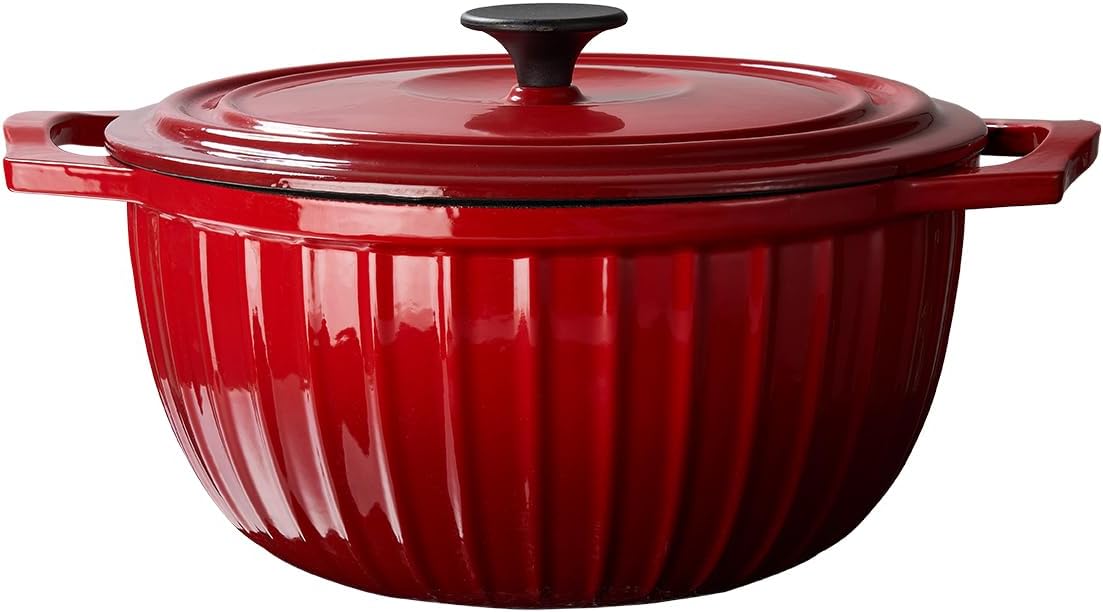5.3 Quart Enameled Cast Iron Dutch Oven with Lid, red dutch oven, enameled pot with lid, Sturdy Dutch Oven Cookware (Ruby Red)