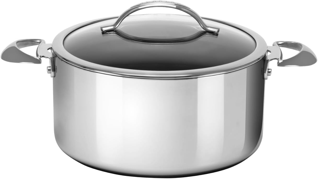 Scanpan HaptIQ 7.5 qt (10 1/4 inch) Stainless Steel-Aluminum Nonstick Dutch Oven with Lid – Compatible with All Cooktops, Induction Ready, Metal Utensil Safe, Oven Safe to 500°F, Dishwasher Safe