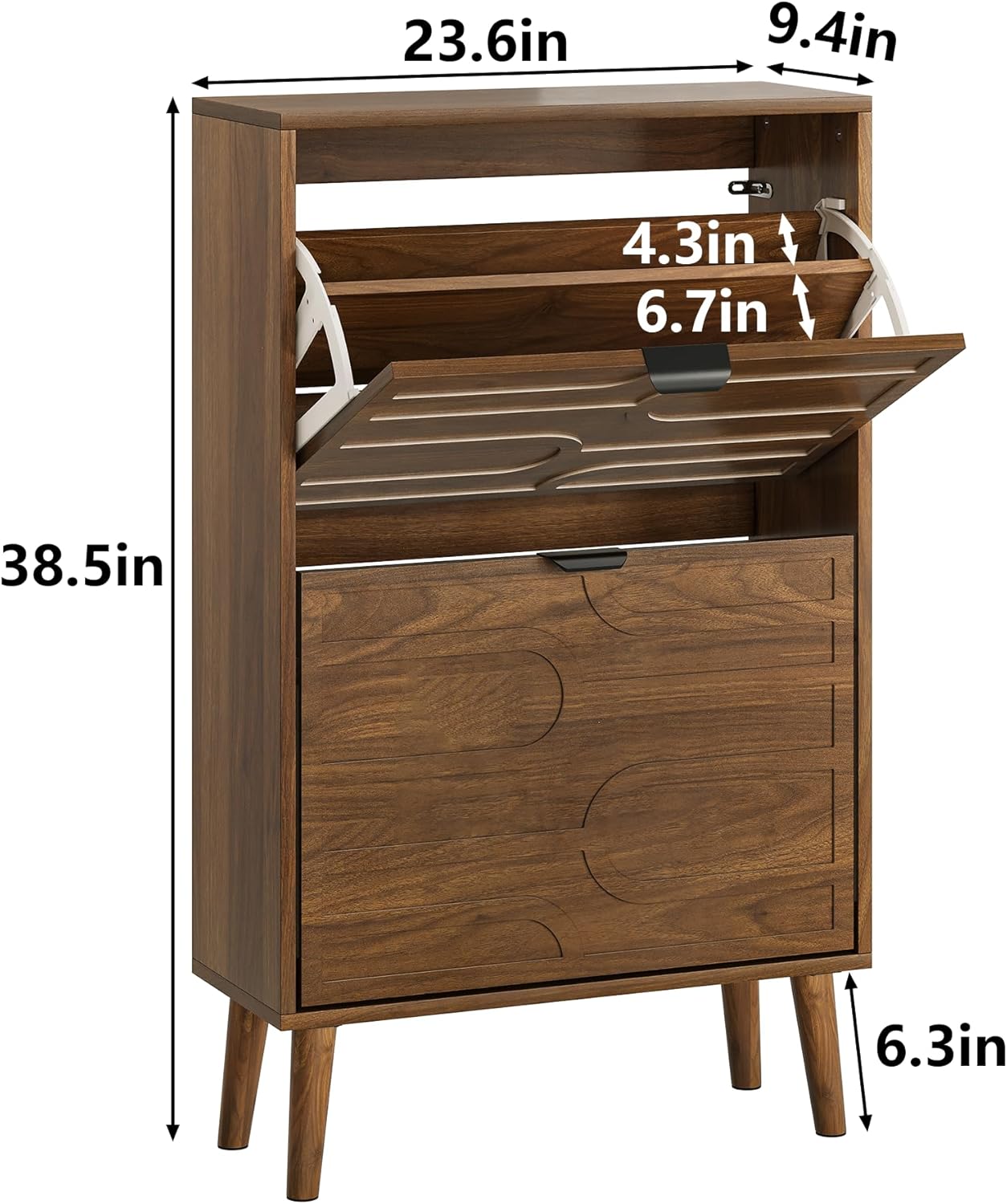 Shoe Cabinet Storage for Entryway with 2 Flip Drawers, Narrow Shoe Cabinet for Entryway, Hidden Slim Shoe Organizer Rack Cabinet (Brown, 23.6