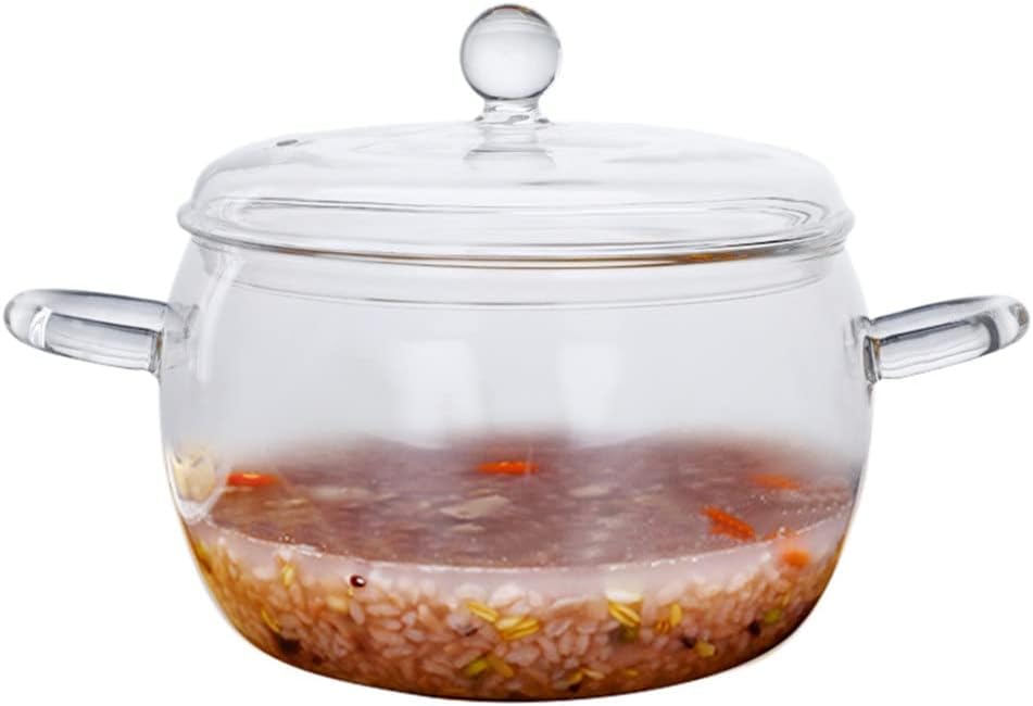 1.8L Glass Pot for Household use Binaural with Lid Heat Resistant handle Large-capacity Transparent Cooking