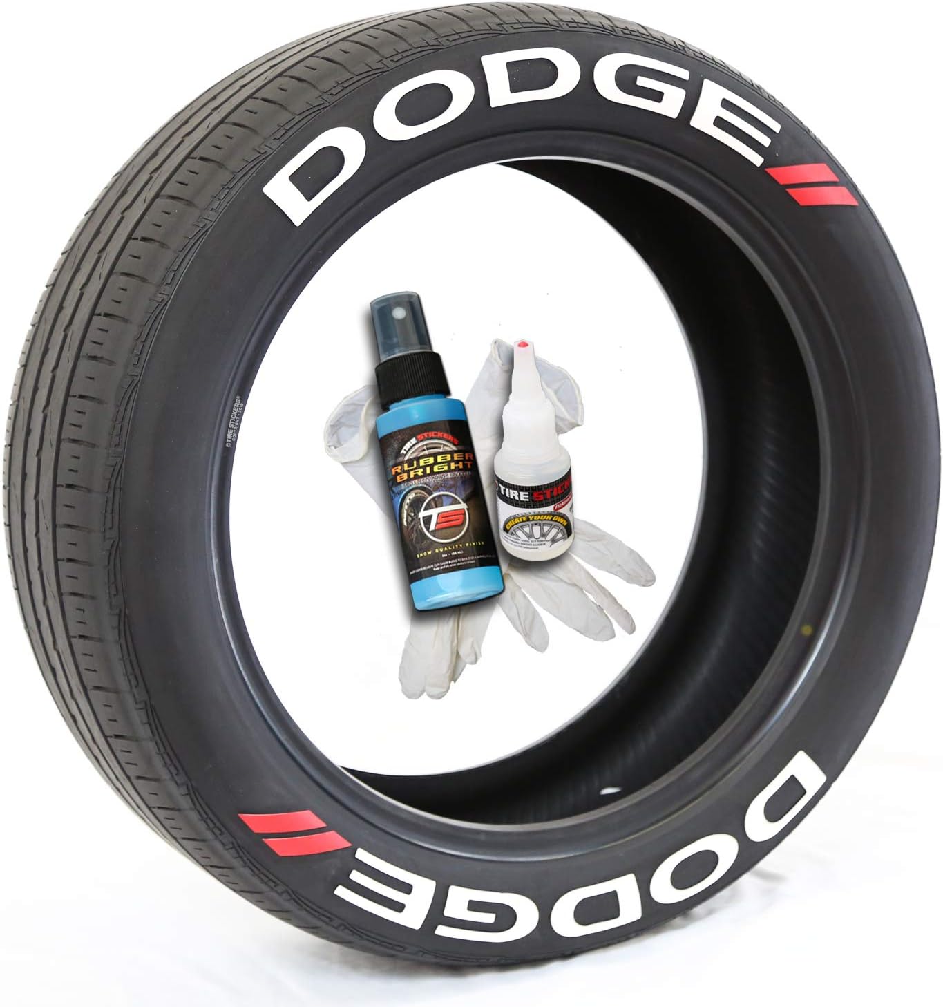 Tire Stickers Dodge // Tire Lettering Kit - Genuine USA Made DIY Permanent Tire Lettering with Glue & 2oz Touch-Up Cleaner / 19-21 Inch Wheels / 1.00 Inches/White / 4 Pack