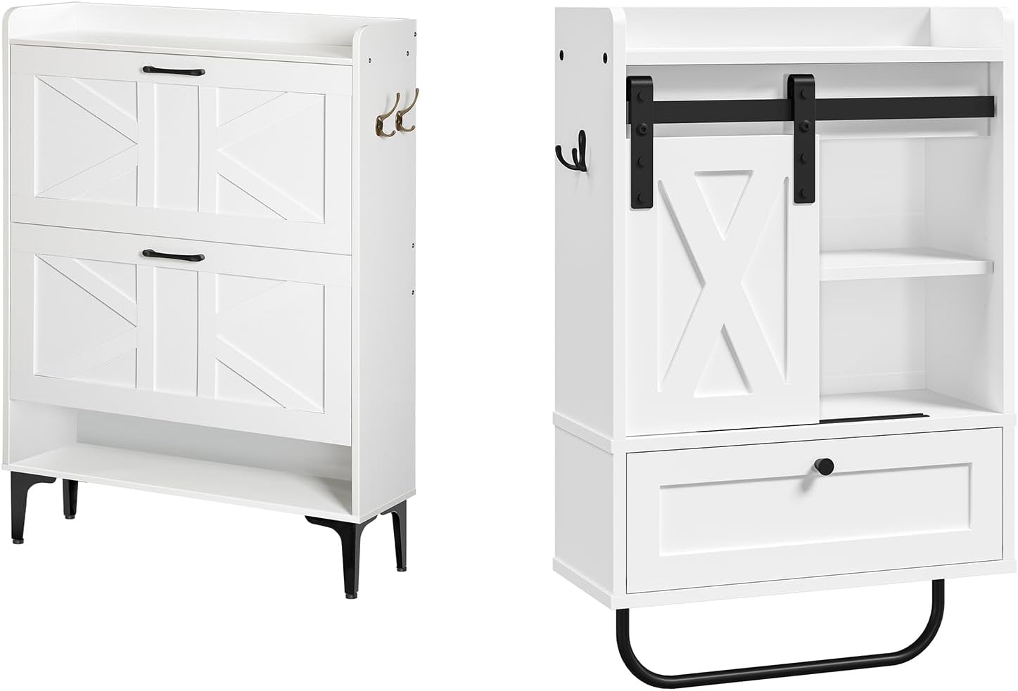Shoe Storage Cabinet and Wall Mounted Storage Cabinet Bundle, Shoe Organizer with 2 Flip Drawers, Farmhouse Medicine Cabinets with Sliding Door, for Living Room, Entryway, SHWT9401-WC3601