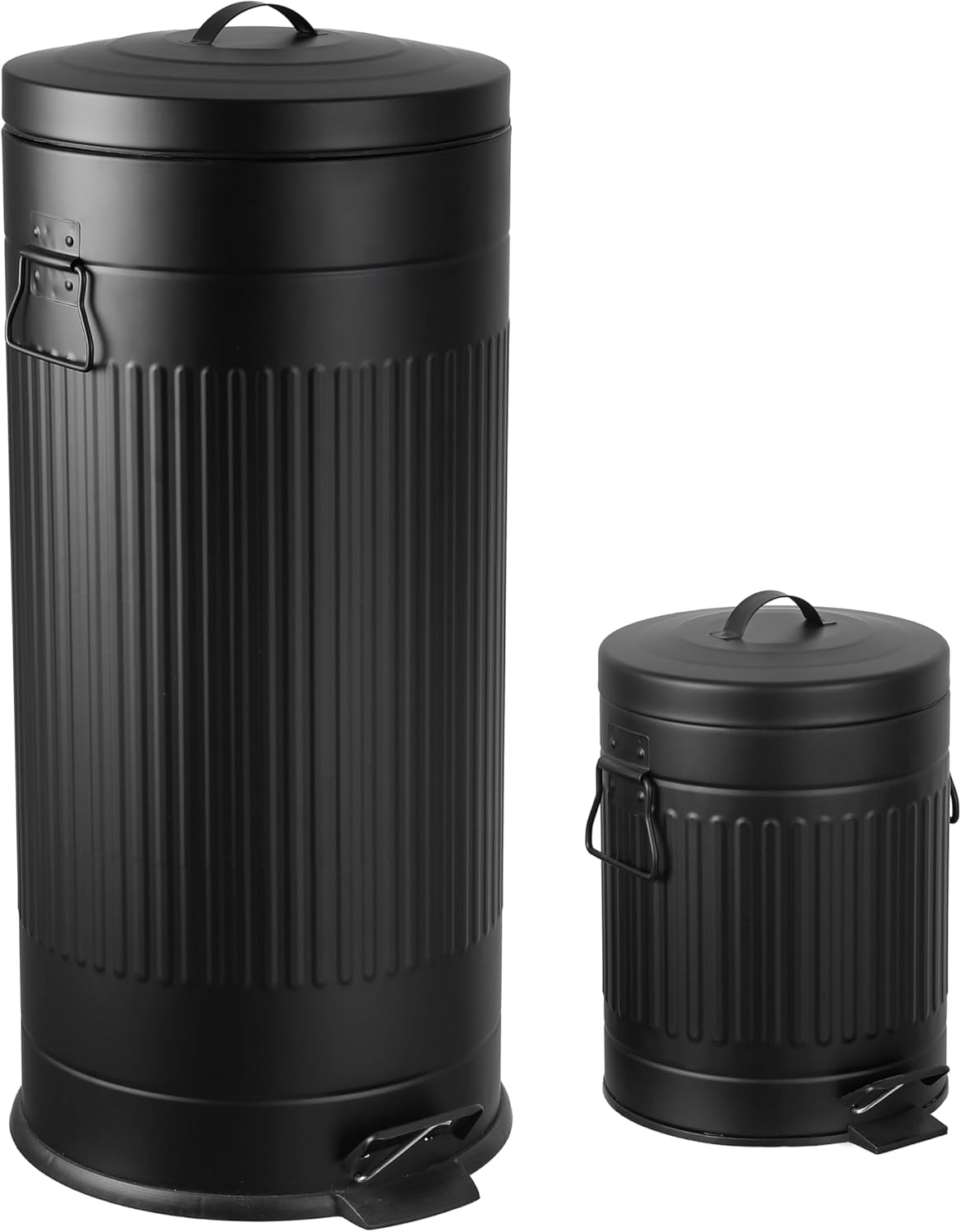 happimess HPM1018E Theo Retro 8-Gallon Step Trash Can with Soft-Close Lid and Free Mini Trash Can for Home, Kitchen, Bathroom, Living Room, Office, Platinum Silver