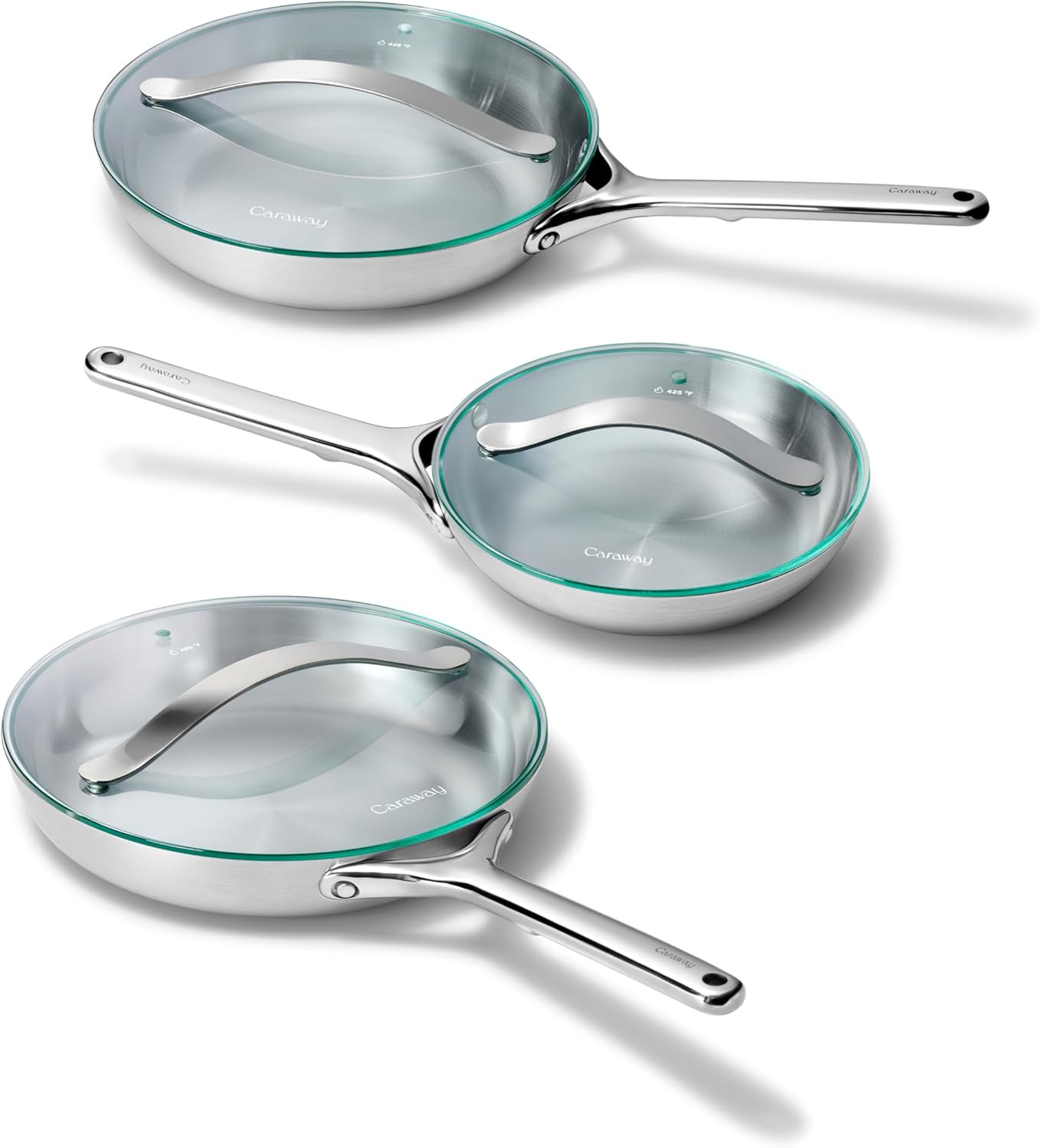 Caraway Stainless Steel Fry Pan Set With Glass Lids (2x 10.5
