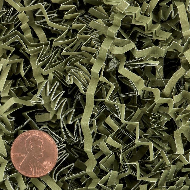 Paper Mart Crinkle Paper Filler, Olive Green 10 LB Box, Shredded Paper for Gift Baskets, 24 x 16 x 11.5 Inch Compacted Box of Gift Box Filler