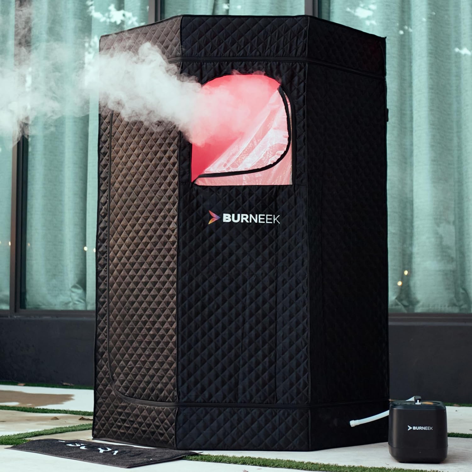 Burneek® Halo Sauna - Heats to 150°F - 1500W Steam Unit, Insulated Cover, Portable Chair, Floor Mat, Remote Control, & Carry Bag - Home Spa for Recovery - 1-Year Warranty (Halo Sauna Red Light)