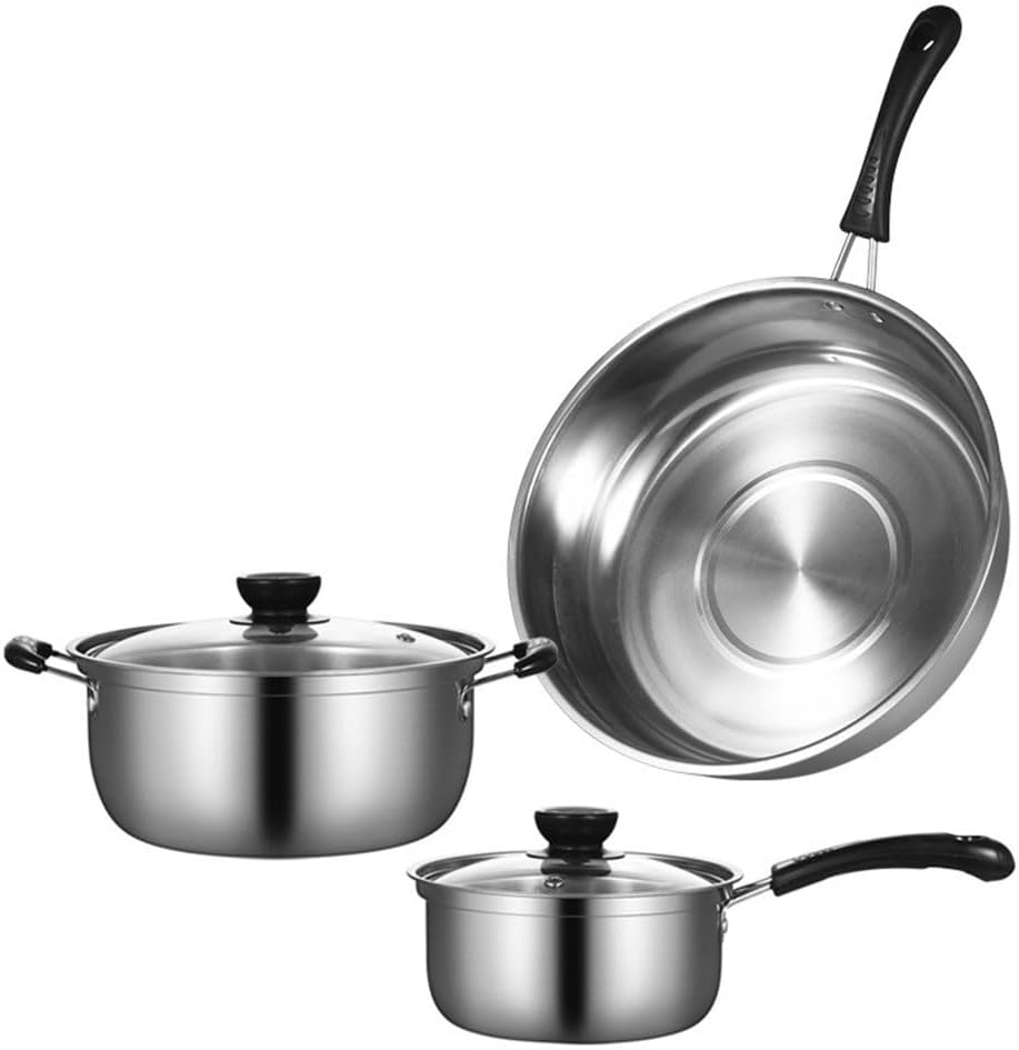 Stainless Steel Pan Three-piece Kitchen Ear Soup Pot Single Handle Milk Set