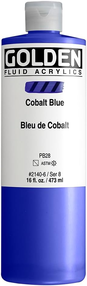 Fluid Acrylics by GOLDEN, Cobalt Blue, 16 fl. oz. Bottle, Professional Acrylic Paint, Semi-Transparent