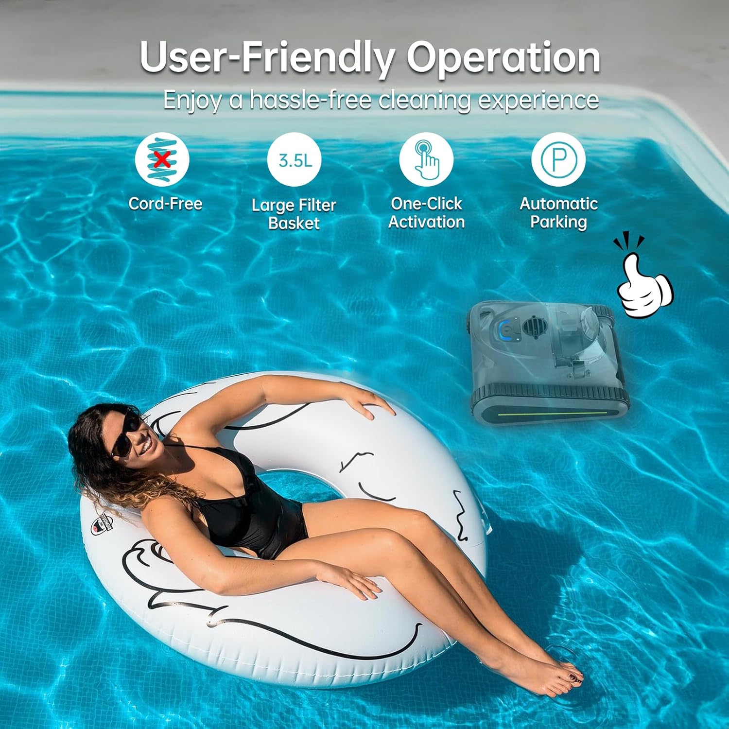 Cordless Pool Vacuum for Above Ground Pool: NexTrend Automatic Robotic Pool Cleaner Wall Floor Waterline Cleaning 180W Powerful Suction Smart Navigation for Inground Swimming Pool up to 2,000 sq.ft