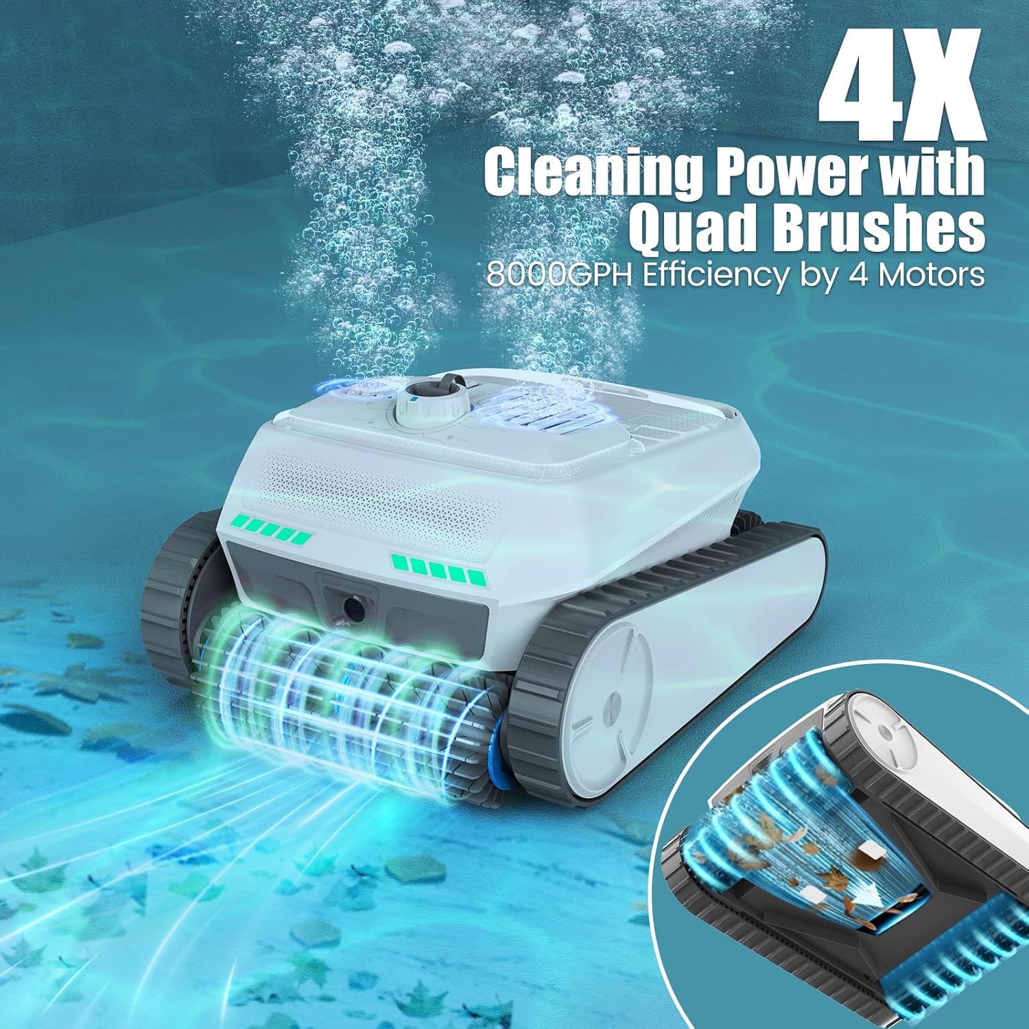 AIRROBO Pool Vacuum for Inground & Above Ground Pools - Quad Motor, Smart Navigation, 4 Cleaning Modes, Climbing Tracks, 150 Min Runtime, Automatic Return