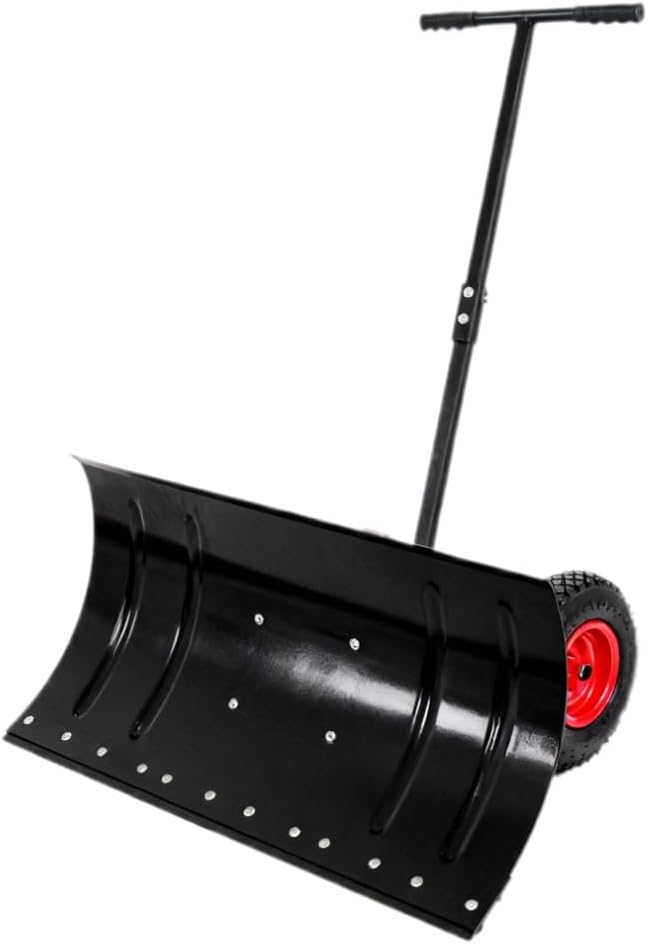 29.1In Wide Heavy Duty Snow Shovel with 2 Rubber Wheels, Shovel Pusher Hand Plow for Driveway,Adjustable Height & Angle Ergonomic Handle for Efficient Snow Removal