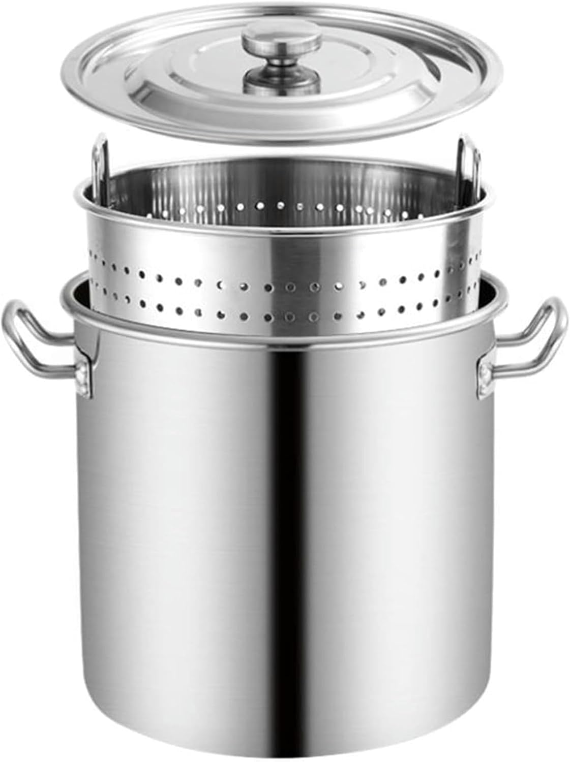 Heavy-Duty Stainless Steel Stock Pot with Lid and Strainer Basket, Outdoor Cookware Stockpot with Handle for Boiling Seafood Deep Frying, 50 * 50cm