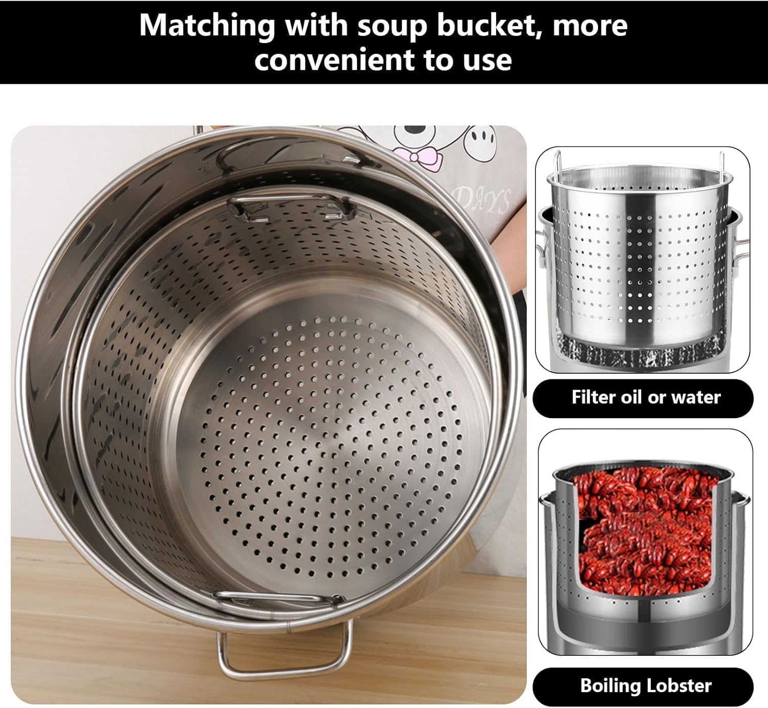Stainless Steel Stock Pot with Insert Steamer Basket - Perfect for Crawfish, Seafood Boil, Soup, and Turkey Frying(50cmx50cm)