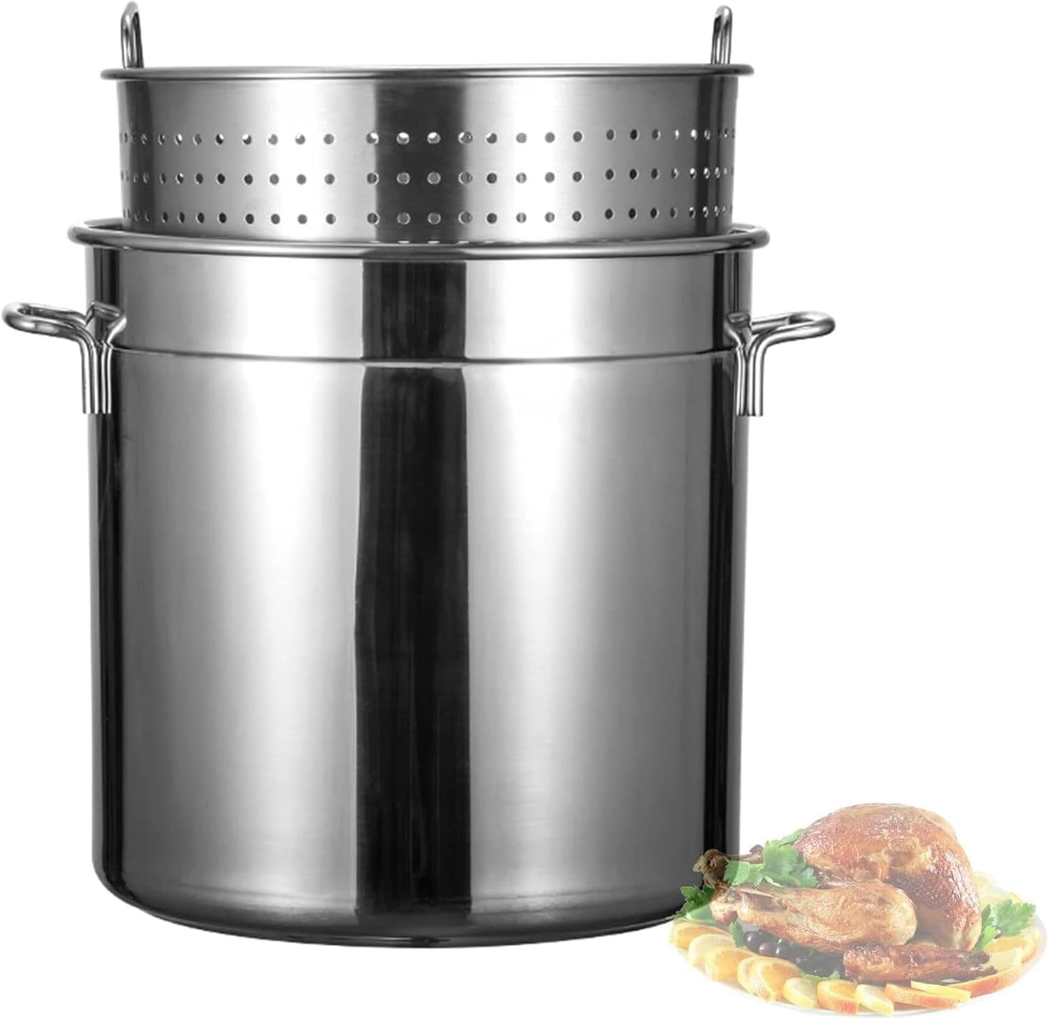 Turkey Deep Fryer Pot, Stainless Steel Crawfish Seafood Stockpot - W/Strainer Basket & Lid for Crawfish Seafood Boiling and Steaming,45cm/17.71in(45cm/17.71in)