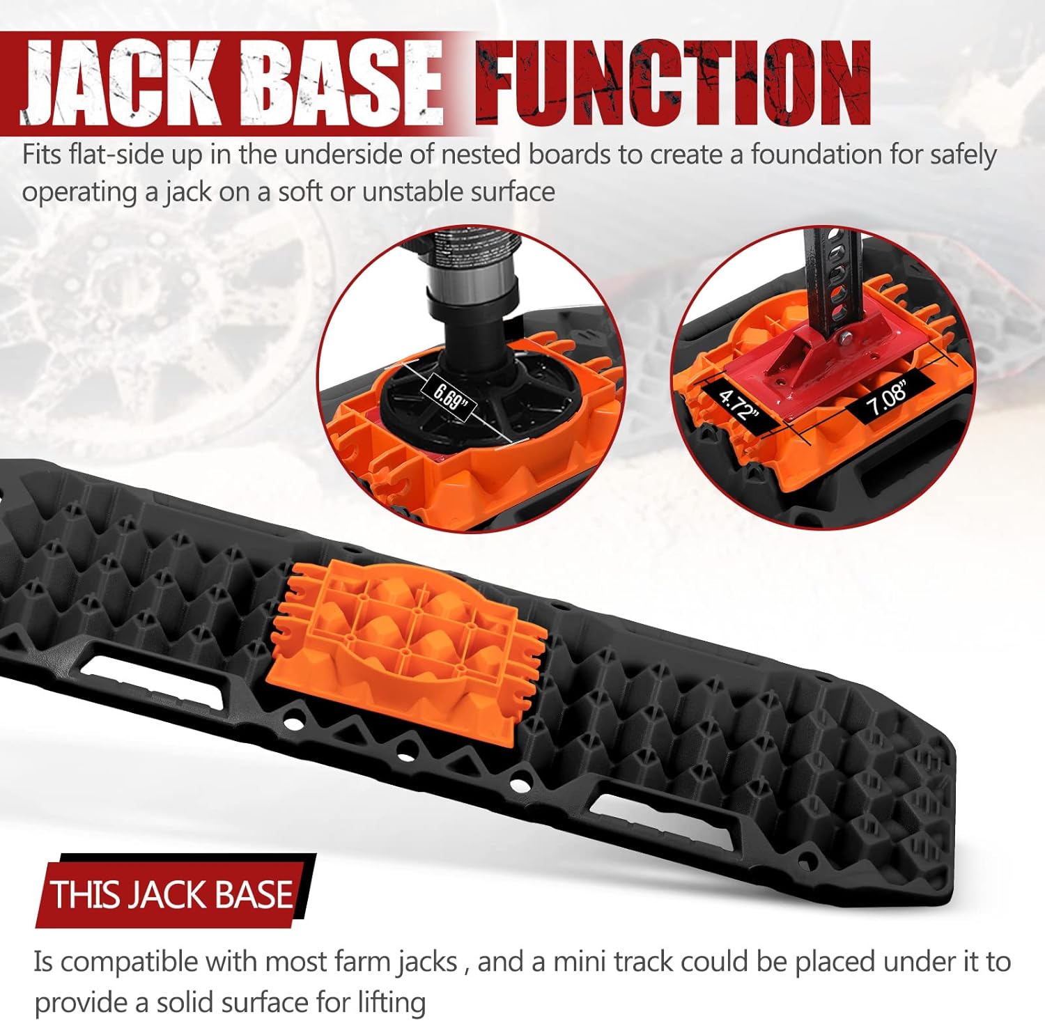 BUNKER INDUST Off-Road Traction Boards with Jack Lift Base,2 Pcs Multifunctional Recovery Track Ramp Traction Mat for 4WD UTV SUV Truck-Mud, Sand, Snow Tire Traction Devices Black with Carry Bag