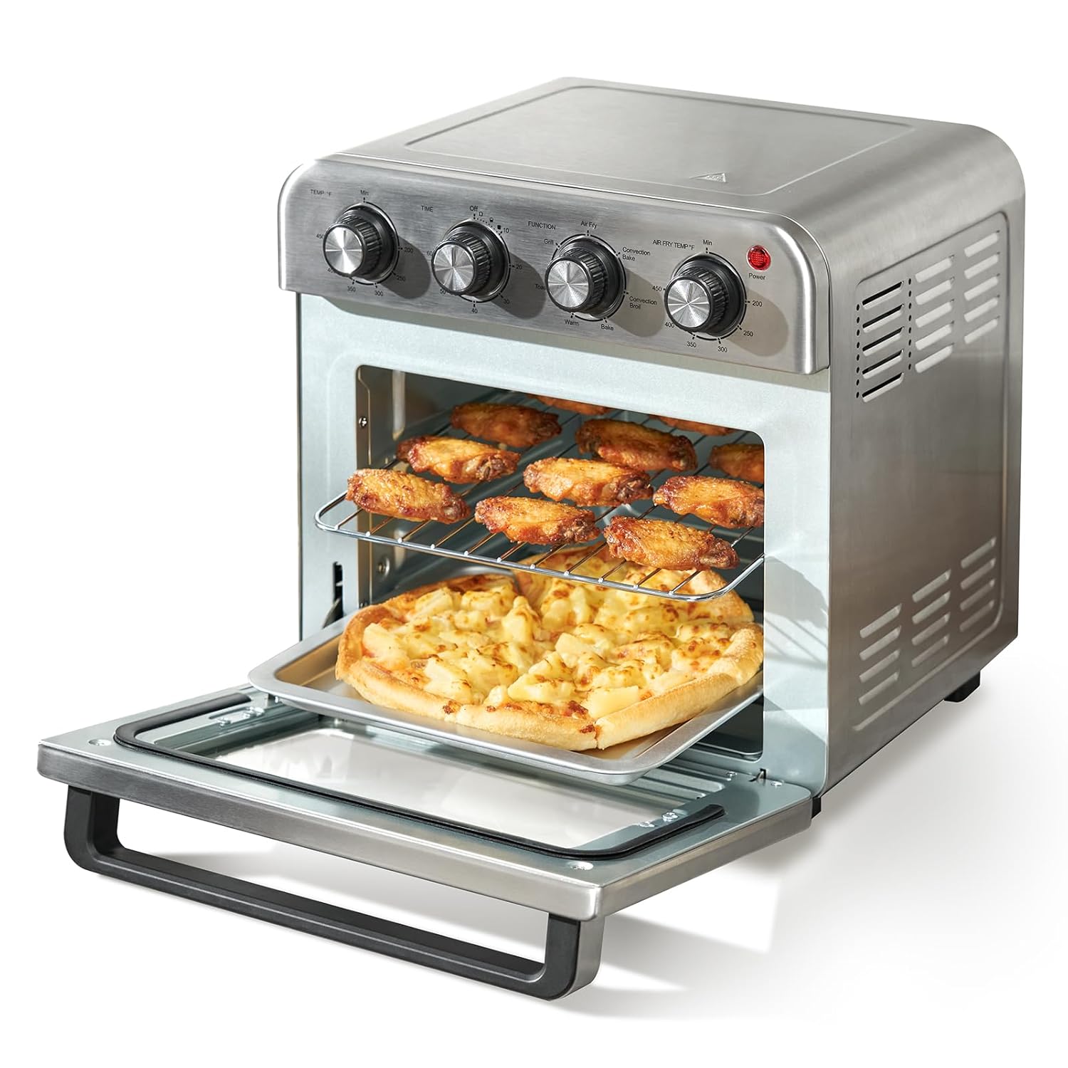VEVOR 7-IN-1 Air Fryer Toaster Oven, 18L Convection Oven, 1800W Stainless Steel Toaster Ovens Countertop Combo with Grill, Pizza Pan, Gloves, 6 Slices Toast, 10-inch Pizza, Home Use