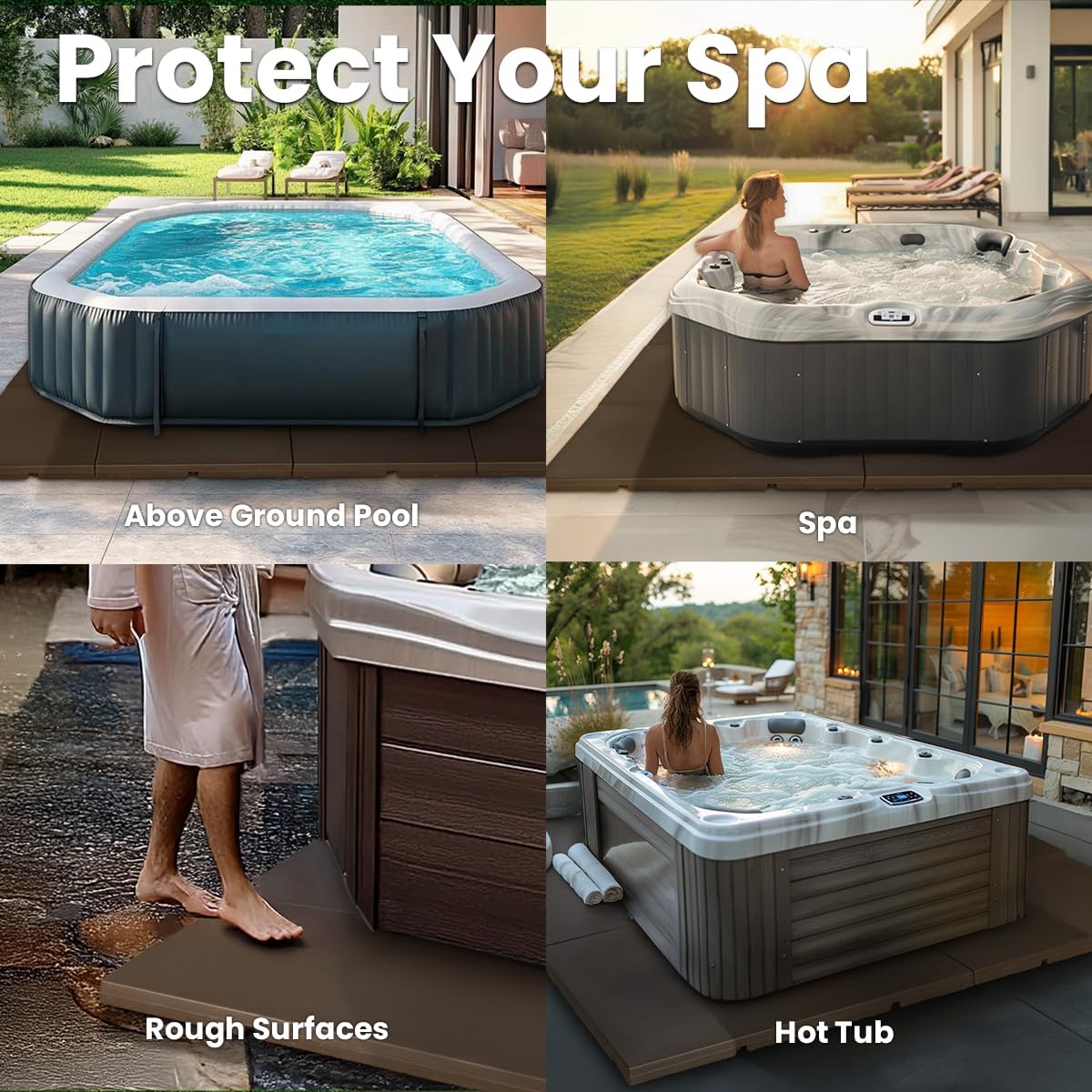 XtremepowerUS 6 Pack Hot Tub Spa Pad (8ft x 8ft) Placement Pad Alternative to Concrete Pad Small Pool Inflatable Pool Floor Pad Base Foundation