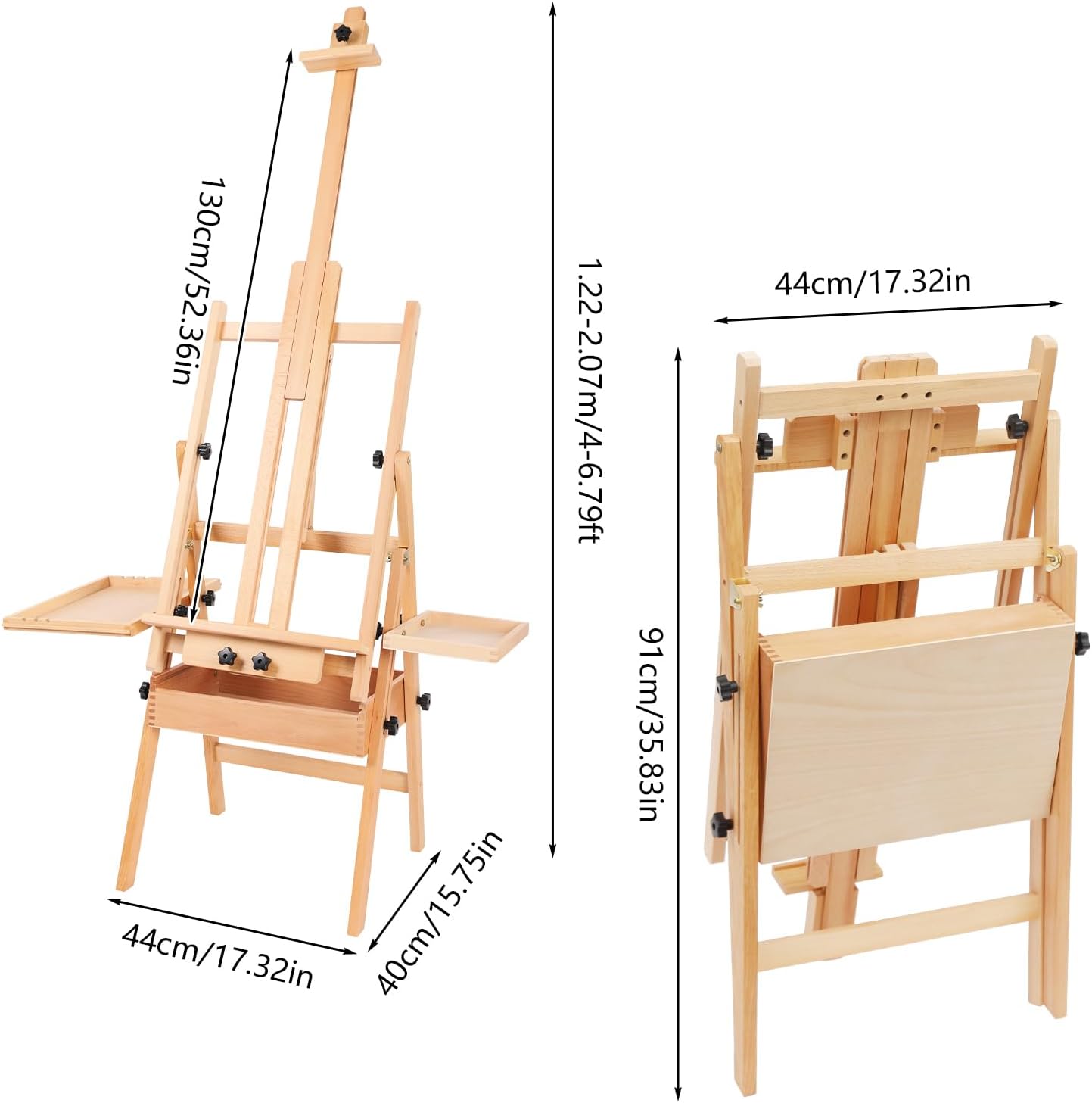 Art Easel Stand H-Frame Studio Easel Adjustable 90° Painting Board Stand Easel Artist Floor Easel Stand Display Art Easel with Artist Storage Tray Wooden Stand for Painting