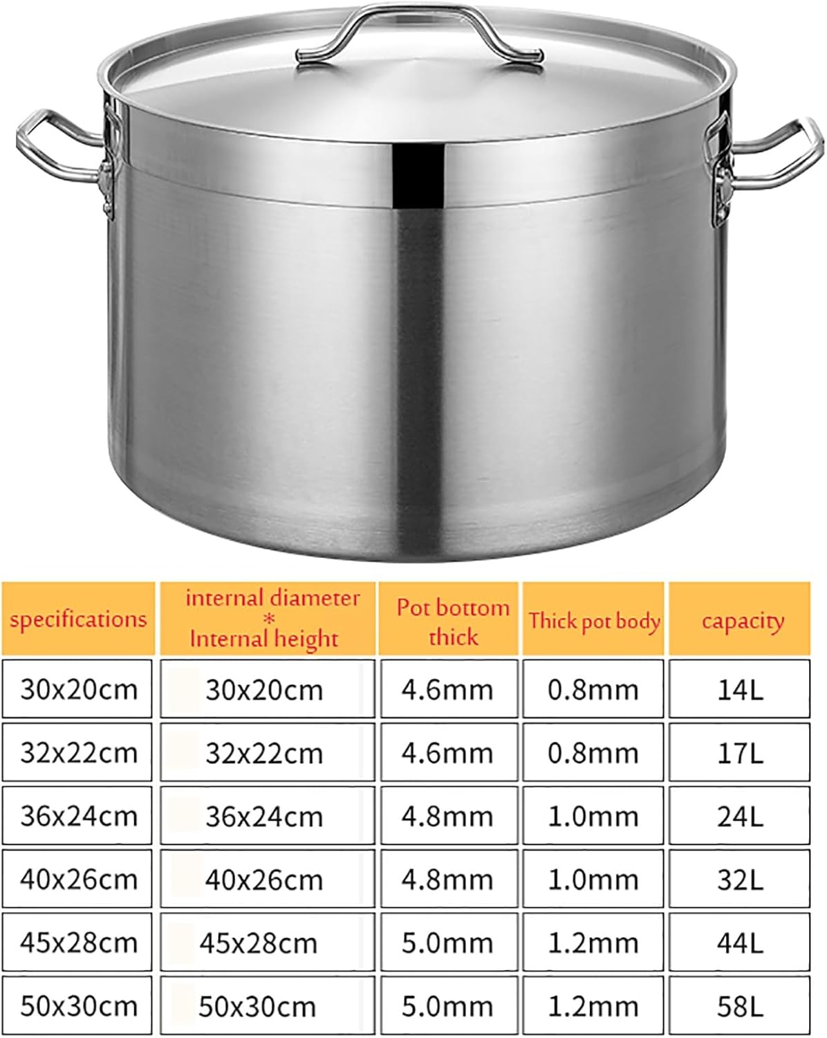 Stainless Steel Stock Pot,Induction Pot with Lid,Multipurpose Sauce Pot/Cooking Pot/Crock Pot,for Gas Stove/Induction Cooker,One Color-58L