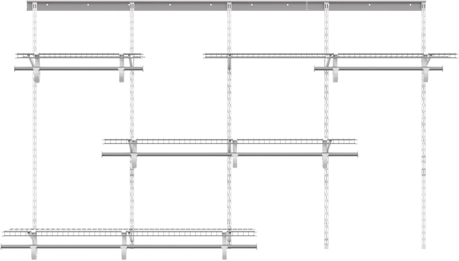 5-8 Ft Closet Organizer System, White Adjustable Custom Metal Wire Shelving Wall Mounted, Expandable Organization and Storage Shelf Kit with Hanging Rods