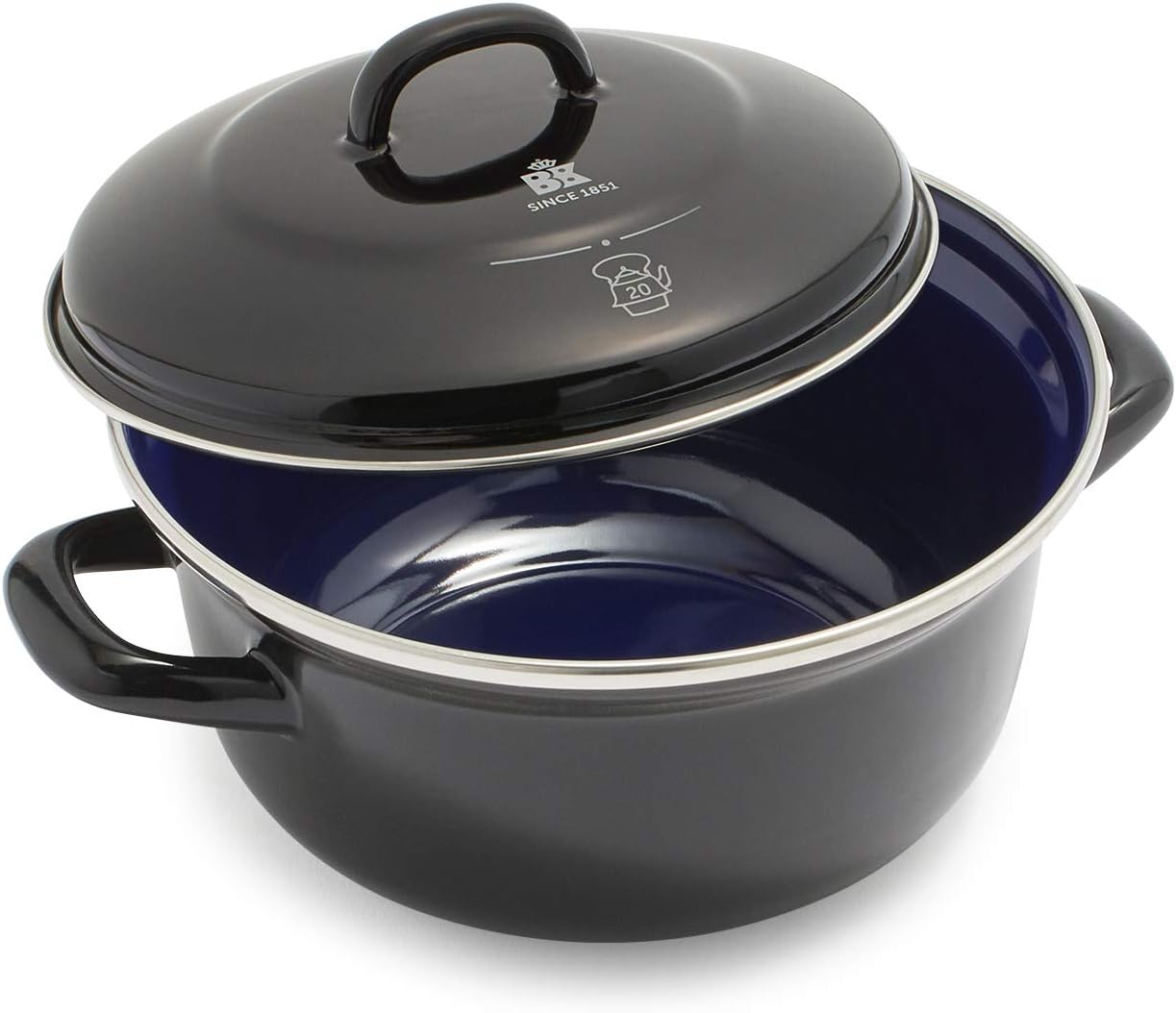 BK Indigo Aluminum Heavy-Gauge Carbon Steel, Induction, 2.5 QT Nonstick Glaze Dutch Oven, Dishwasher Safe, Black