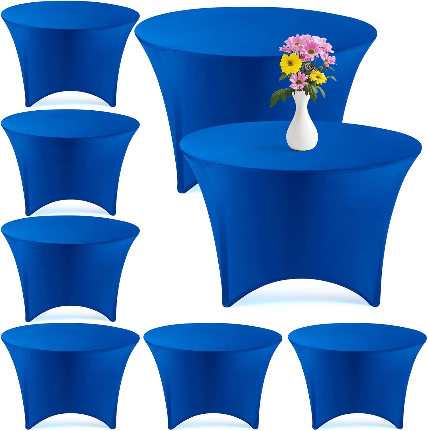 Preboun 8 Pack 72 Inch/ 6 FT Spandex Round Tablecloth Fitted Stretch Tablecloth Elastic Table Cover for Wedding Party Restaurant Banquet Cocktail and Halloween(Royal Blue)