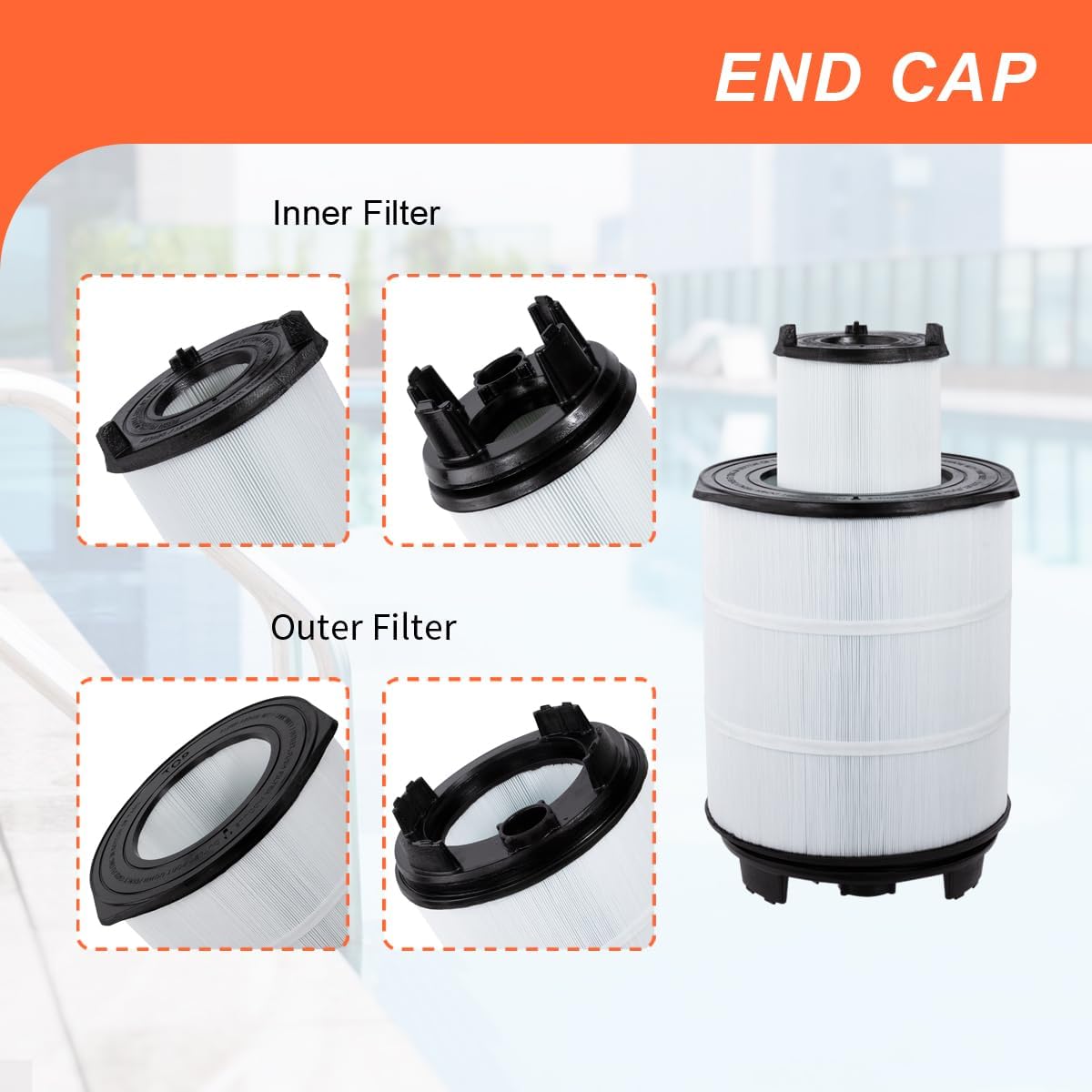 Pool Filters Cartridge Inner and Outer Set Replaces Sta-Rite 25021-0200s & 25022-0201s System 3 S7m120,300sq.ft (Black)