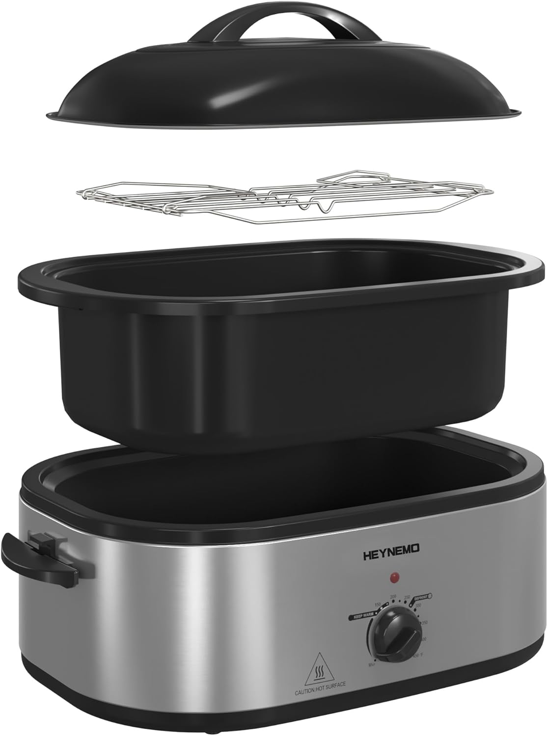 20 Quart Electric Roaster Oven, Turkey Roaster Oven Buffet with Self-Basting Lid, Removable Pan, Cool-Touch Handles, Stainless Steel, Silver