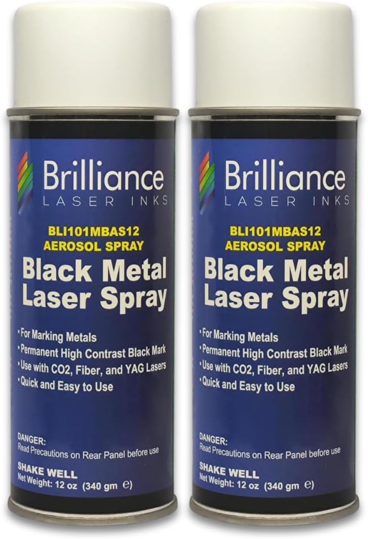 Pack of 2 - BLI101-12 Oz - Aerosol Black Laser Ink for Metals Marking - CO2 Laser - Fiber Laser - YAG, Durable, Permanent, High Contrast, Brilliance Laser Inks