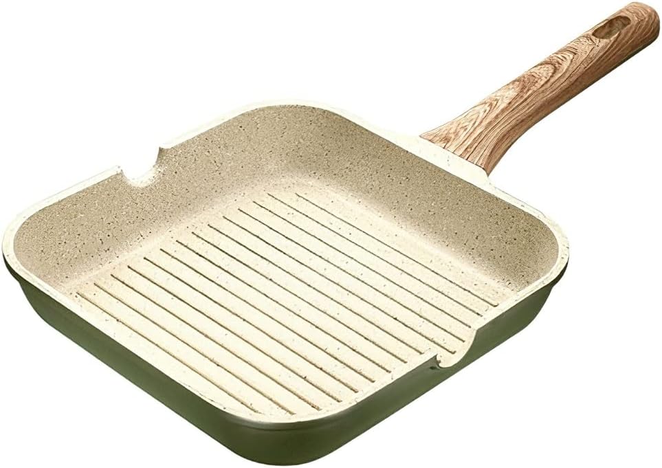 HBJWOV Aluminum Alloy Nonstick Pot Green Square Single Handle Stew Home Kitchen