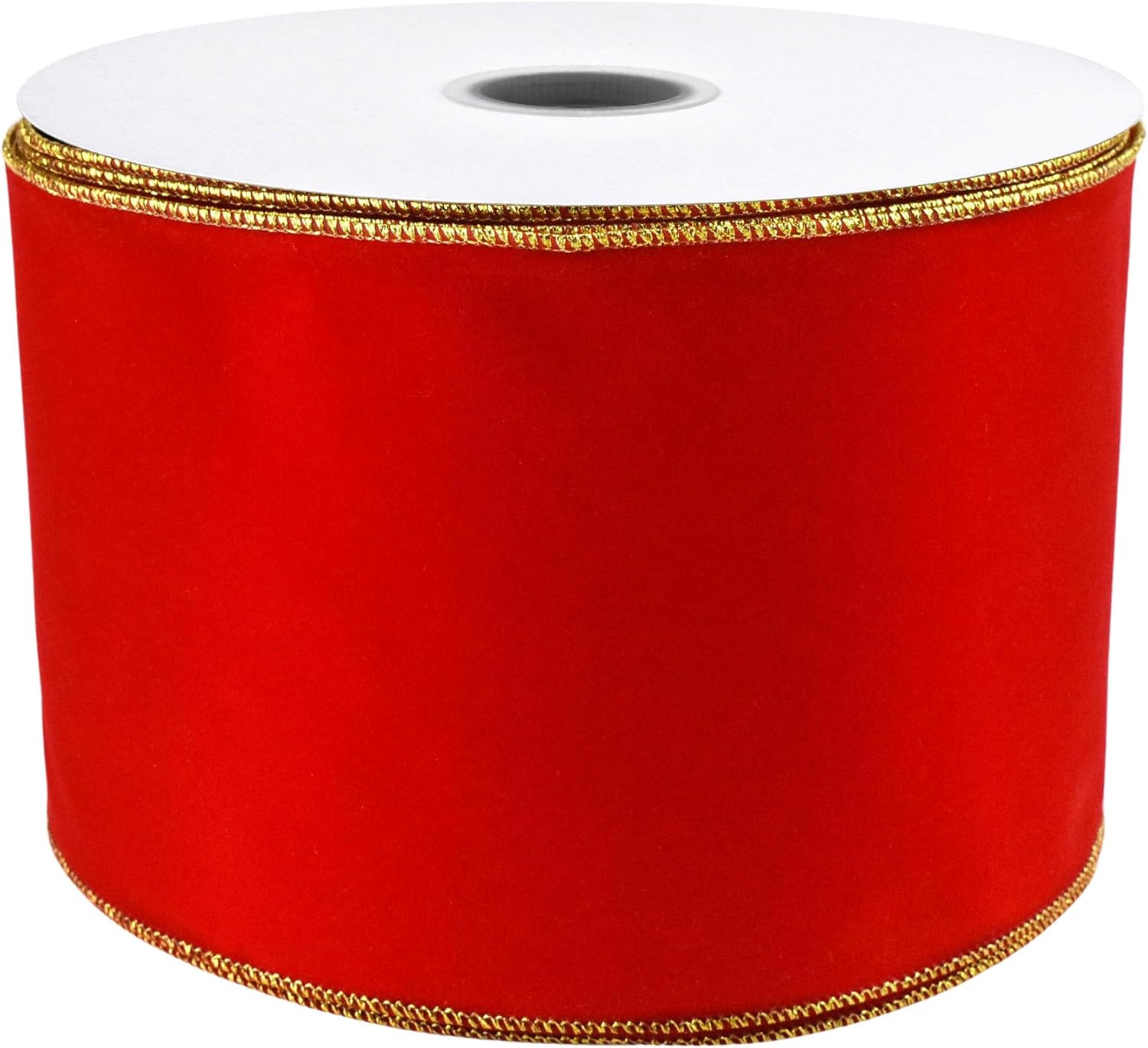 Homeford Velvet Gold Trim Christmas Ribbon Wired Edge, 6-Inch, 50-Yard, Red/Gold