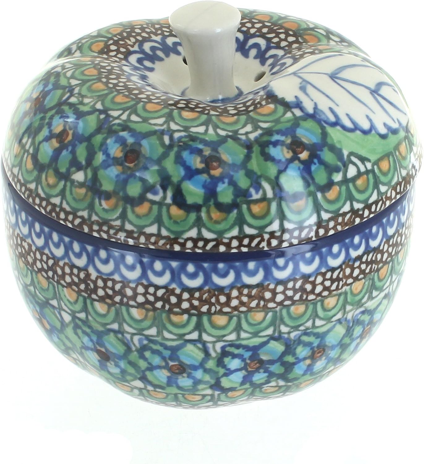 Blue Rose Polish Pottery - Green Mardi Gras Apple Baker - 5