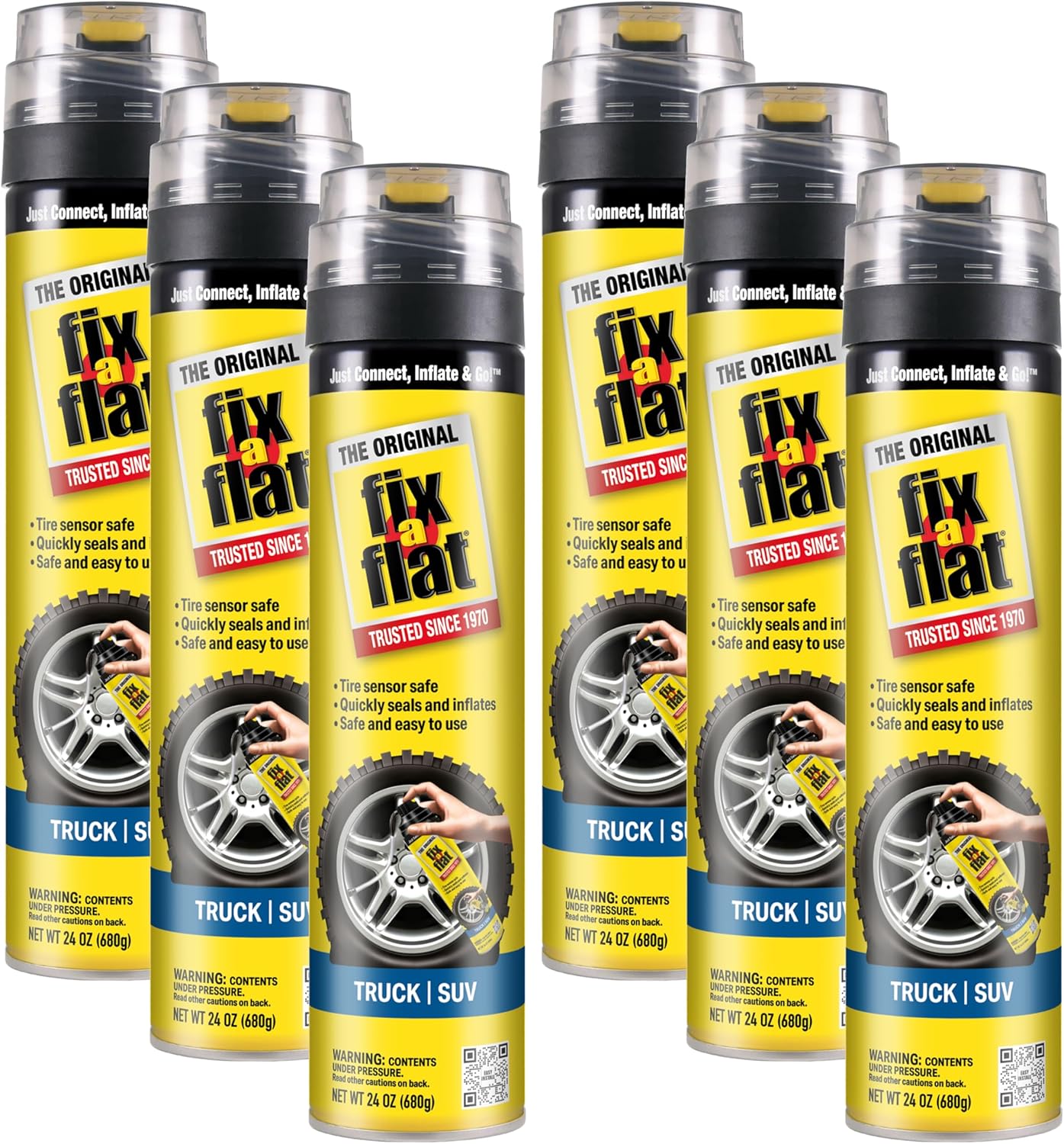 Fix-A-Flat S60369-6PK Aerosol Emergency Flat Tire Repair and Inflator, for X-Large Tires, Eco-Friendly Formula, Universal Fit for All Cars, Trucks and SUVs, 24 oz. (Pack of 6)