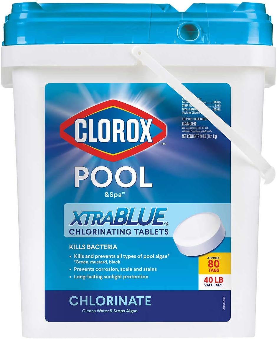 Clorox Xtra Blue 40 Pound 80 Tab Pool and Spa 3 Inch Long Lasting Chlorinating Tablets
