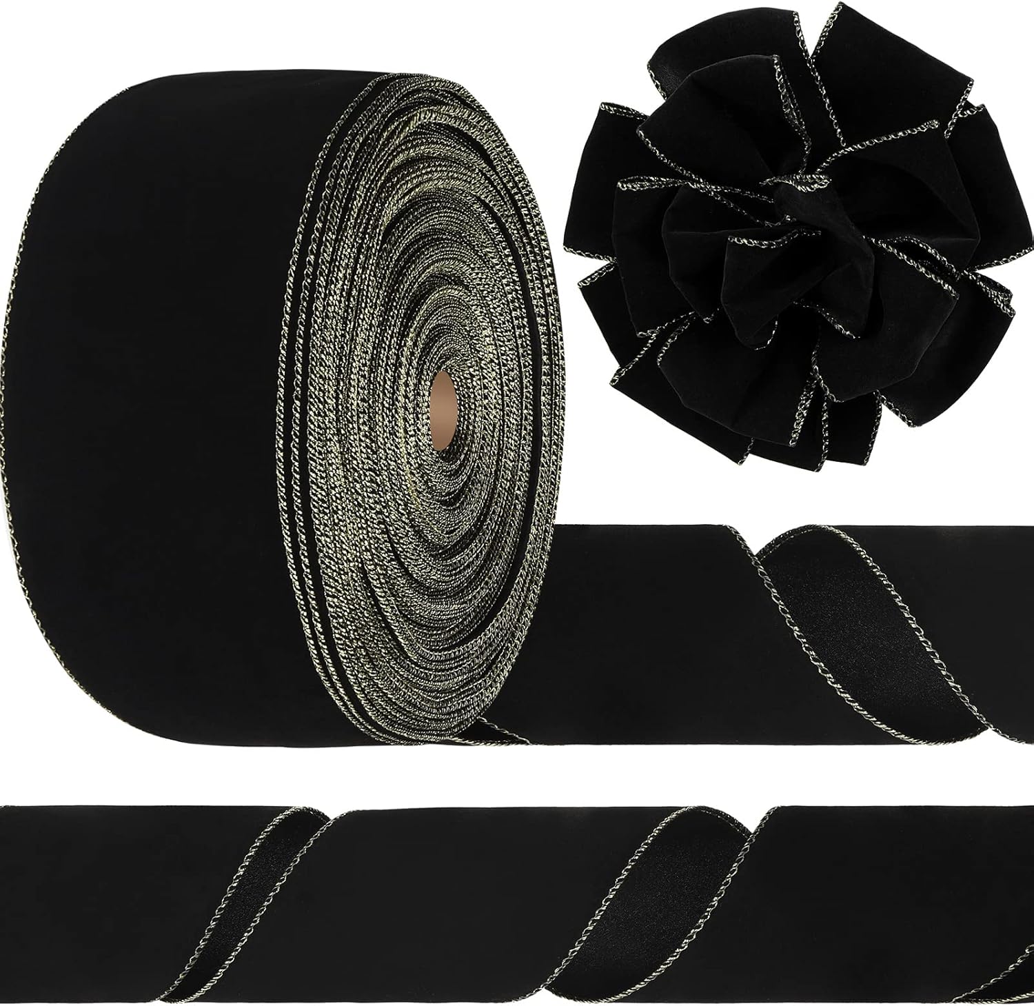 Syhood Christmas Wired Velvet Ribbon with Gold Edge Waterproof Velvet Decoration Ribbon Wrapping for Xmas Wreath Bows Floral Craft Ornaments(2.5 Inch X 300 Yard,Scarlet)