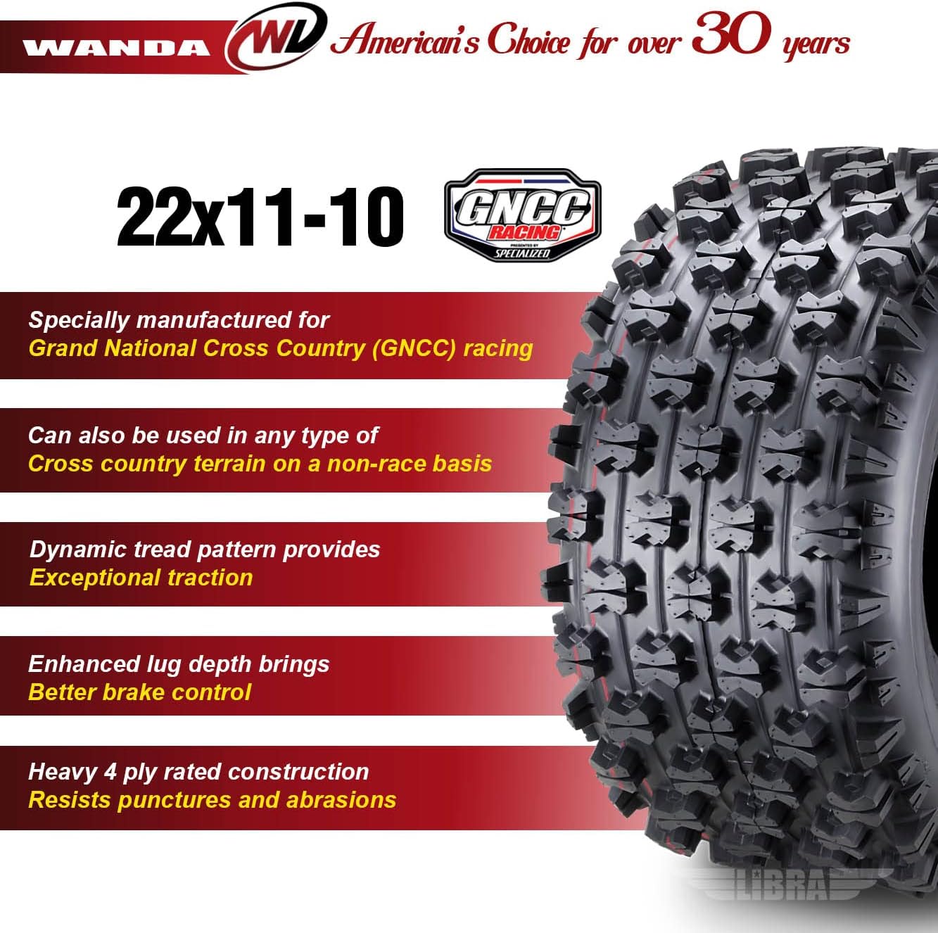 WANDA One Sport ATV Tire AT 22x11-10 22x11x10 P357 GNCC (Grand National Cross Country) Race Tire 0.71