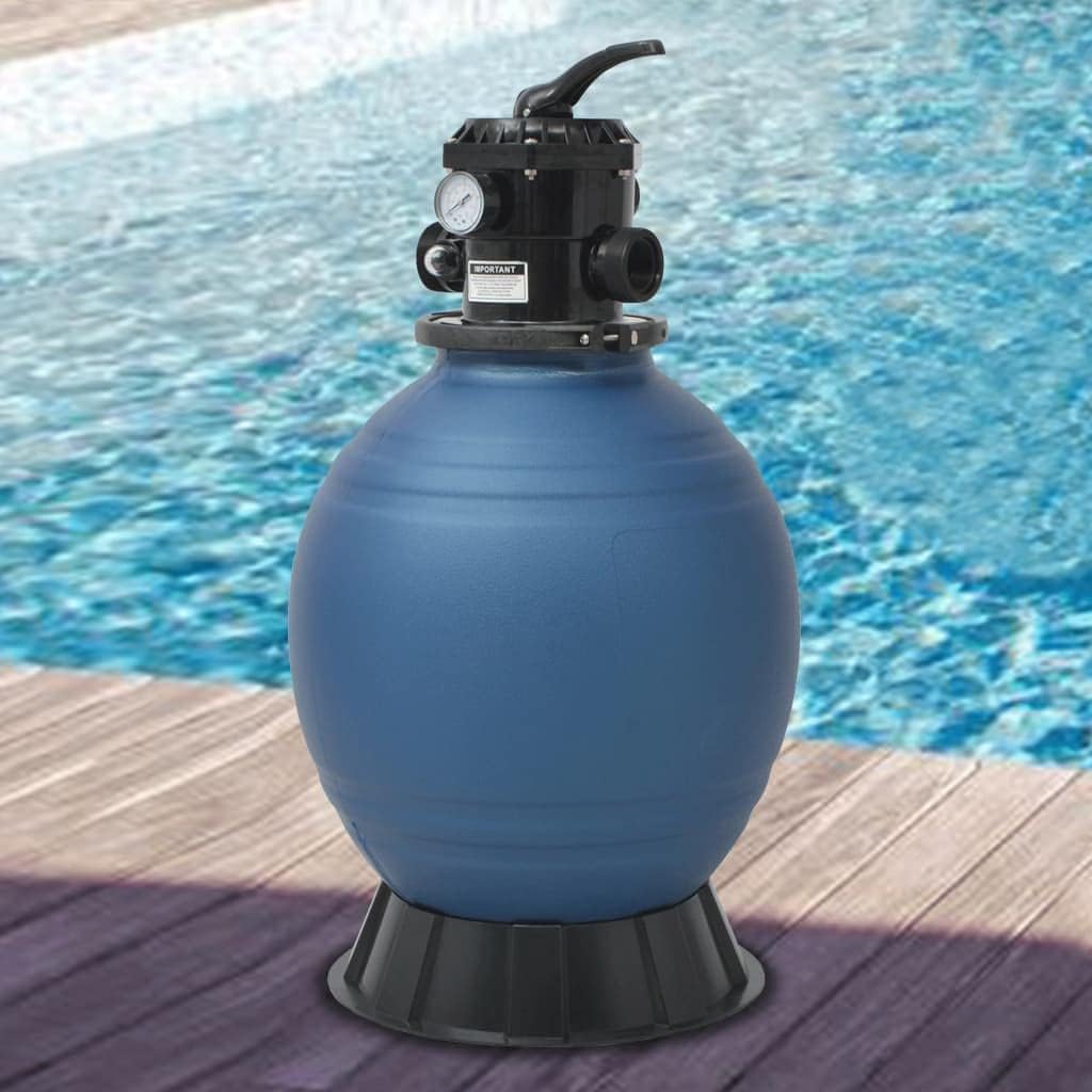 Efficient Pool Sand Filter with 6 Position Valve for Clean Water, 18 Inch Diameter, Durable PE Material, Blue
