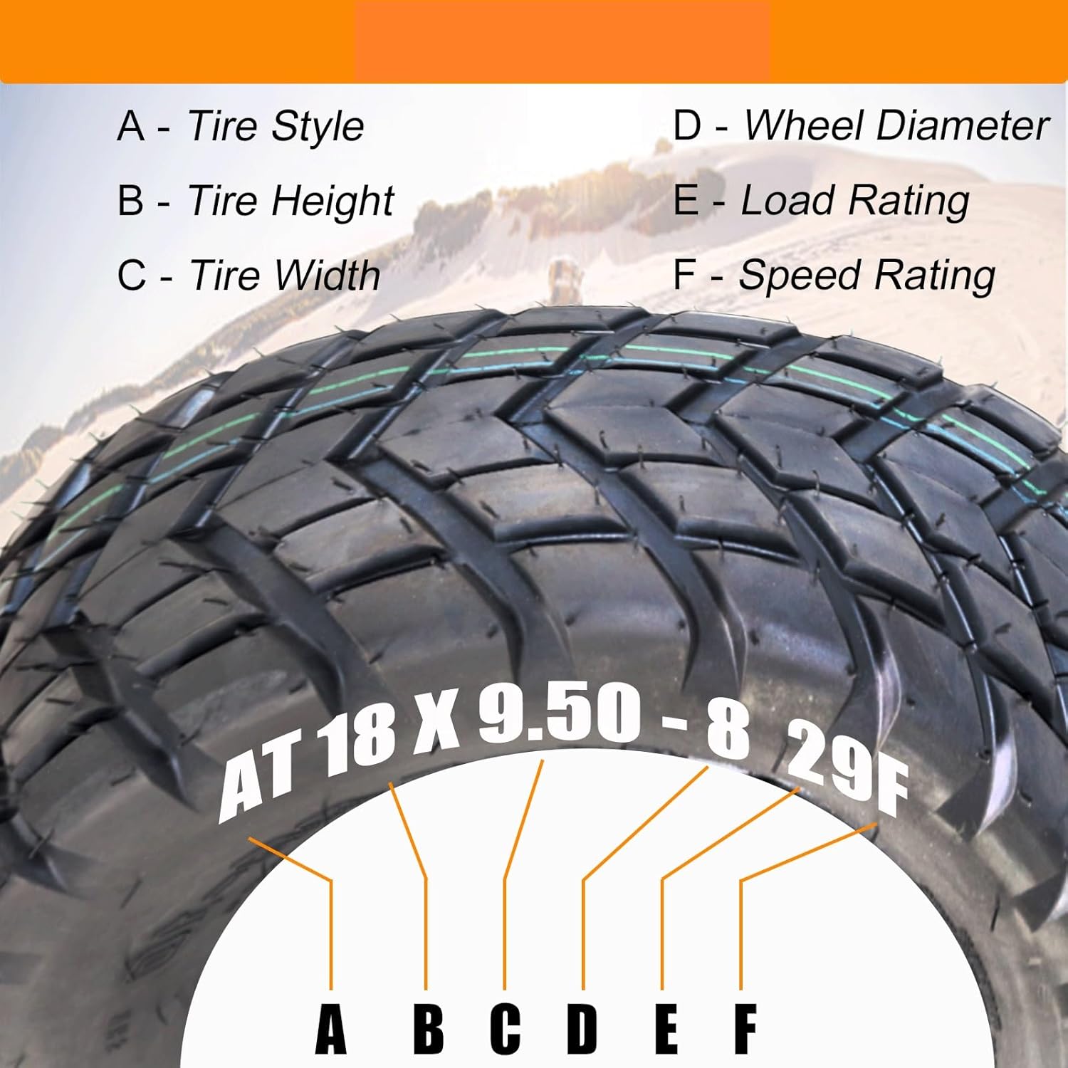 2 Pack 18x9.50-8, 4 PR All-Terrain Tire, 18x9.50x8 Trail Sand Mud ATV UTV Off-Road Tires, Tubeless