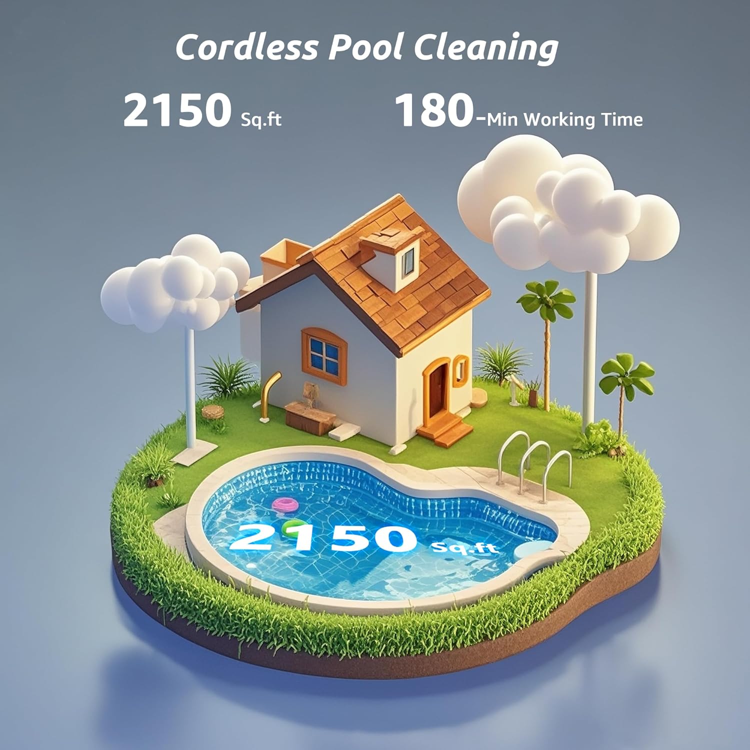 (2025 New) Cordless Robotic Pool Cleaner, Robotic Pool Vacuum for Inground Pools, Floor, Wall, Waterline and Drain Cleaning, 180 min Battery Life for Pool Up to 2150 Sq.ft