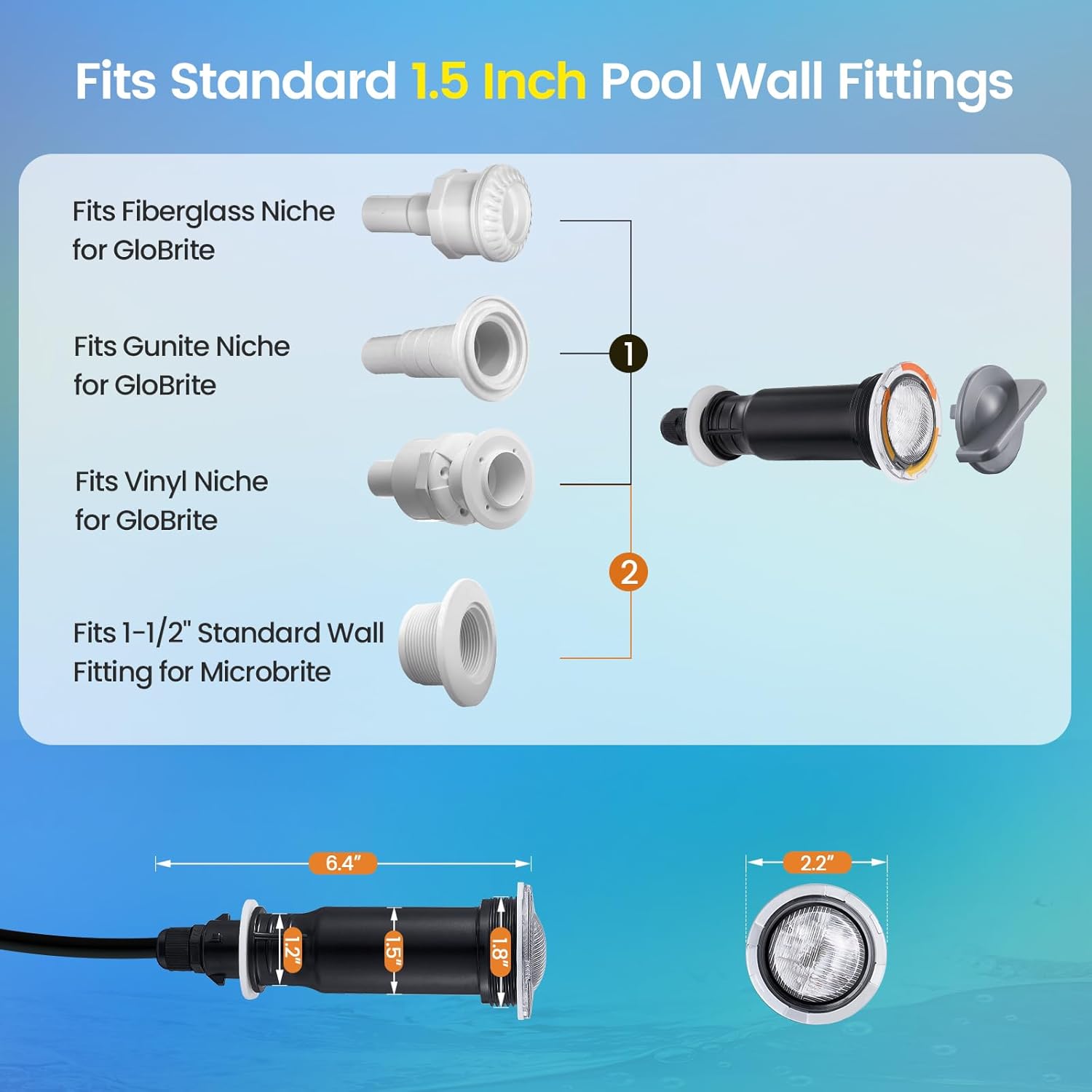 SURAIELEC 1.5 Inch LED Pool Lights for Inground Pool, 12V AC Color Changing Pool Light with Remote, Compatible with Pentair Globrite MicroBrite, for Shallow Water, Steps, Baja Shelves, 50 FT Cord