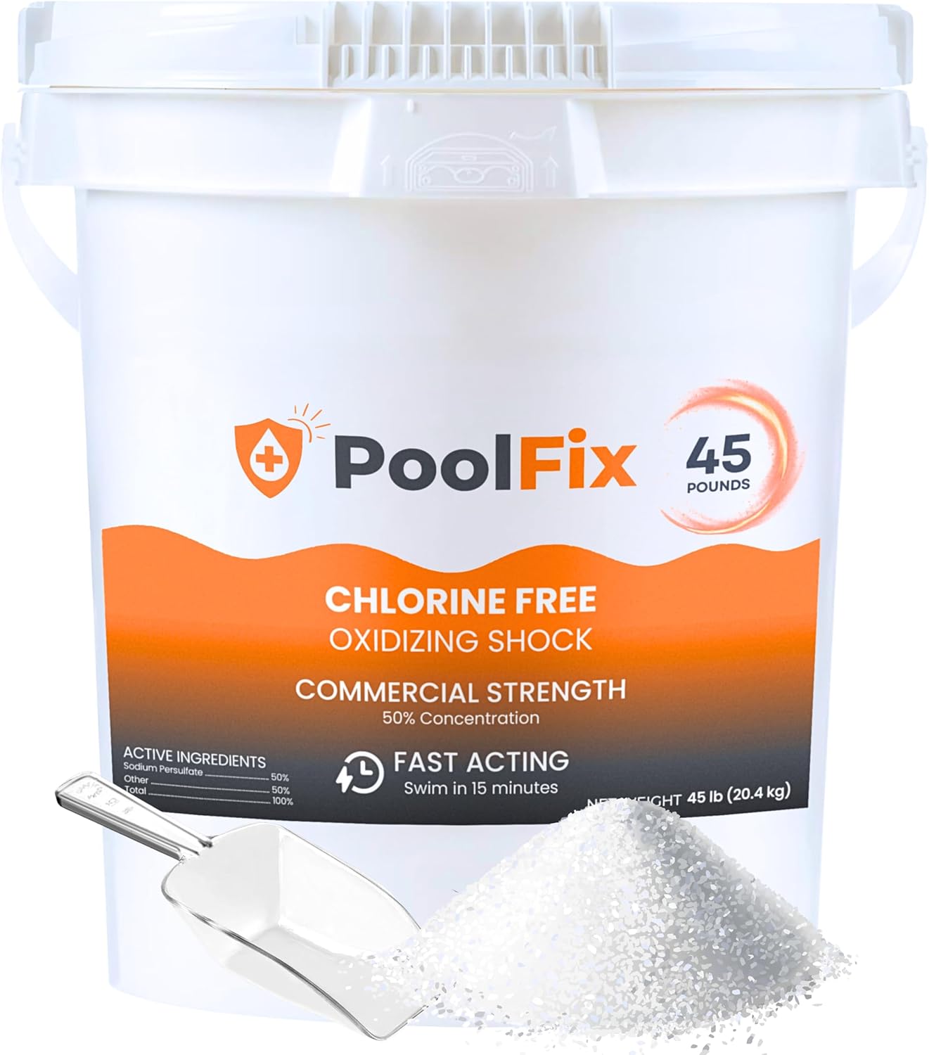 Non Chlorine Shock for Pool & Hot Tub Oxidizing Shock for Pool and Spa, Fast-Acting Water Clarifier for Crystal Clear Results Sanitized Water Ideal for Weekly Maintenance/After Heavy Use – 45lb Bucket