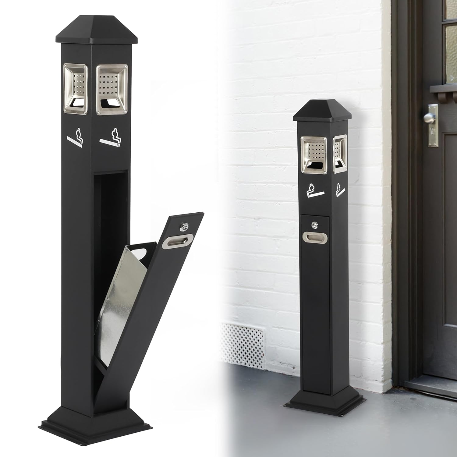 AIWFL Stainless Steel Vertical Trash Bin Outdoor Trash Can Waste Collector Receptacle Container 47