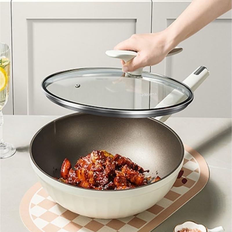 The Hybrid Non-Stick Wok Thickened Non-stick Pan Alloy Household Flat Bottom Cooking Wok Gas Stove Induction Cooker Family kitchen(32cm)