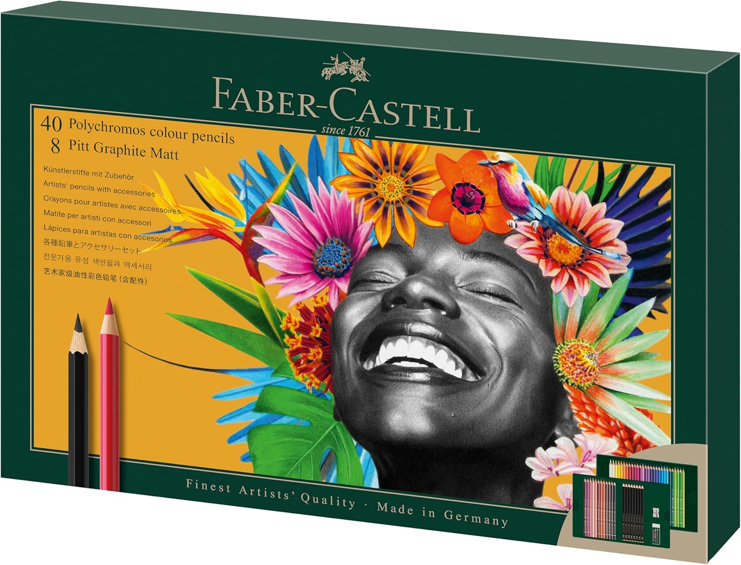 Faber-Castell Polychromos Colored Pencils and Pitt Graphite Matte Gift Set, 50 Piece Sketch Pencils and Art Colored Pencils Set with Accessories
