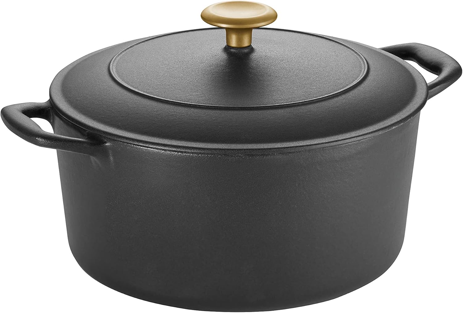 Tramontina Bestow Enameled Cast Iron Dutch Oven Pot with Lid, Round 5.5-quart, Matte Black with Gold Knob
