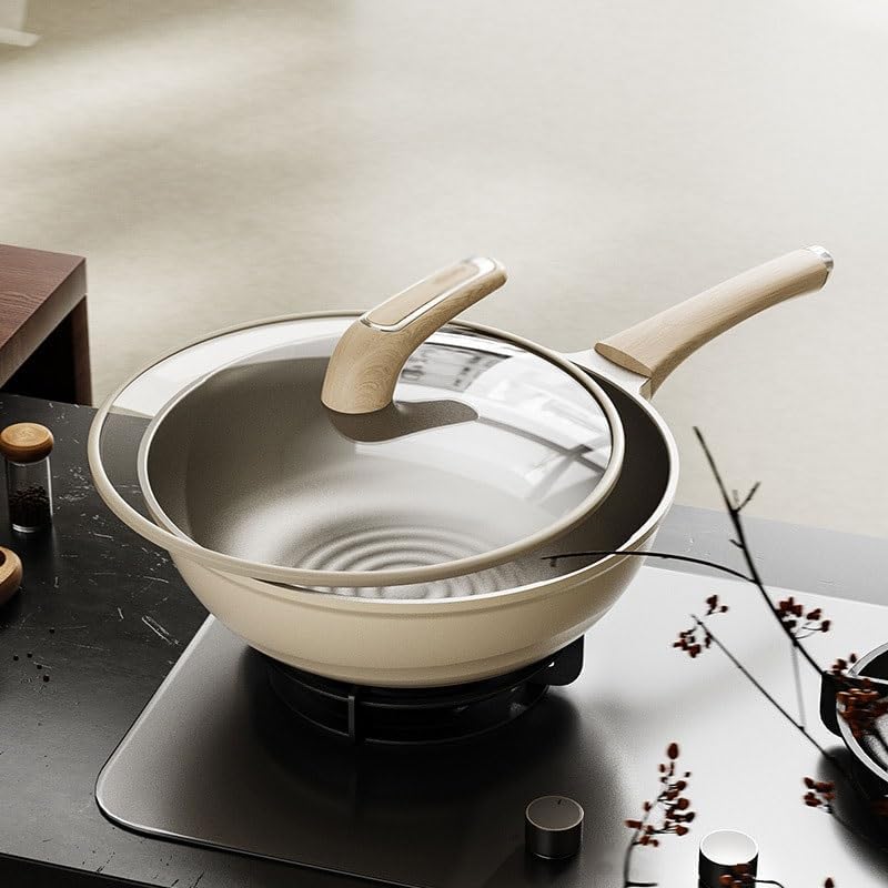 The Hybrid Non-Stick Wok Gas Stove Induction Cooker Alloy Household Flat Bottom Cooking Wok Non-stick Pans Family kitchen(30cm)