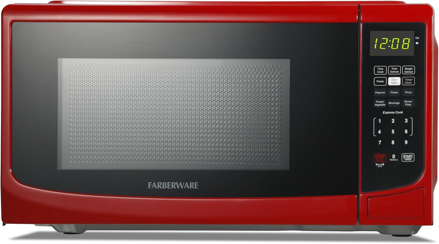 Farberware 0.7 Cu. Ft. Countertop Microwave Oven- 700 Watts Power, Auto Cook Settings, Defrost, Easy Clean and Child Safety Lock - Red