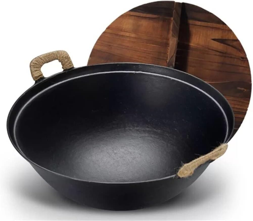 Wok With Pot Lid Cast Iron Soup Saucepan Nonstick Casserole Gas Cooker Kitchen Cooking