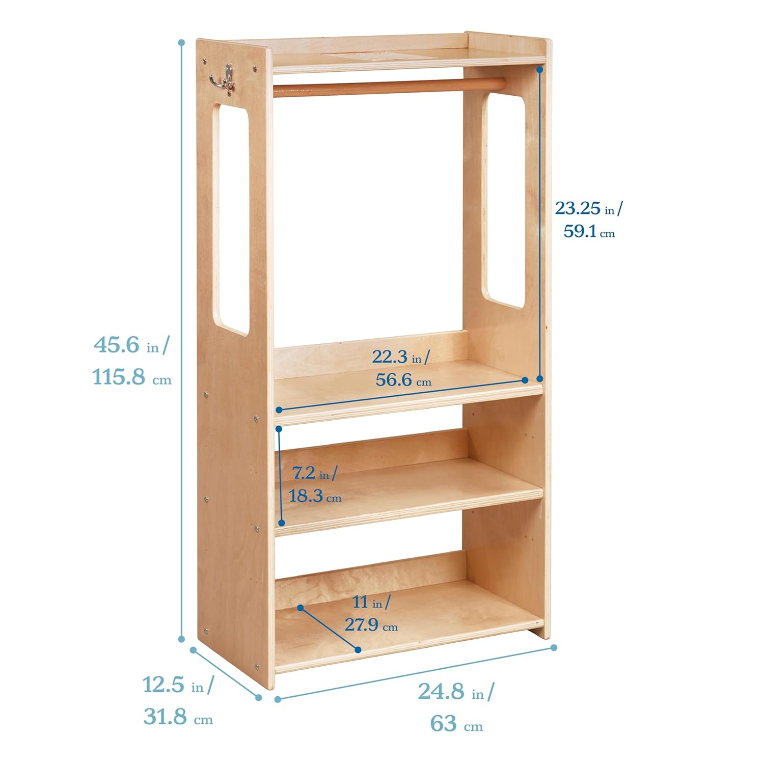 ECR4Kids TrendiTot Clothing Rack, Kids Wardrobe, Natural